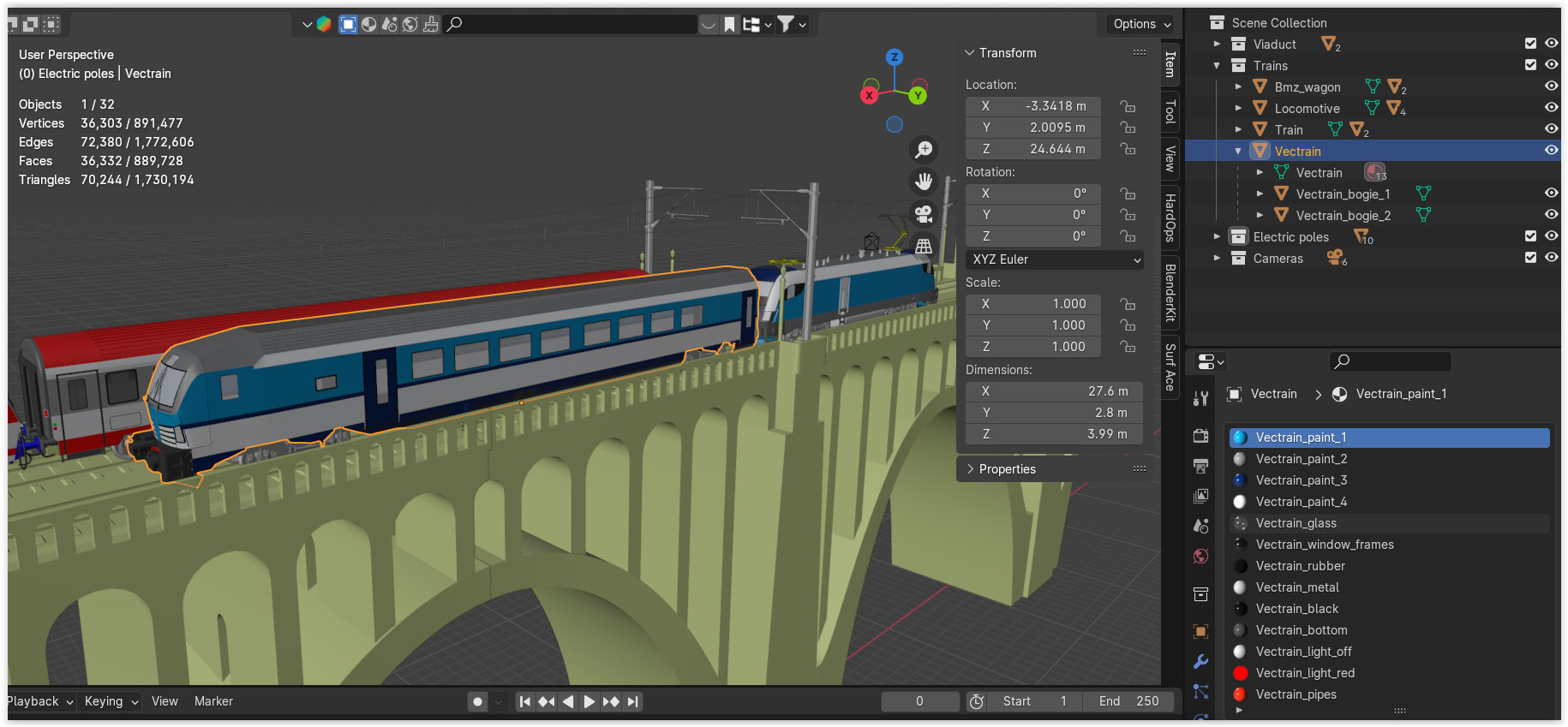 Vectrain and diesel train on viaduct 3D model_15