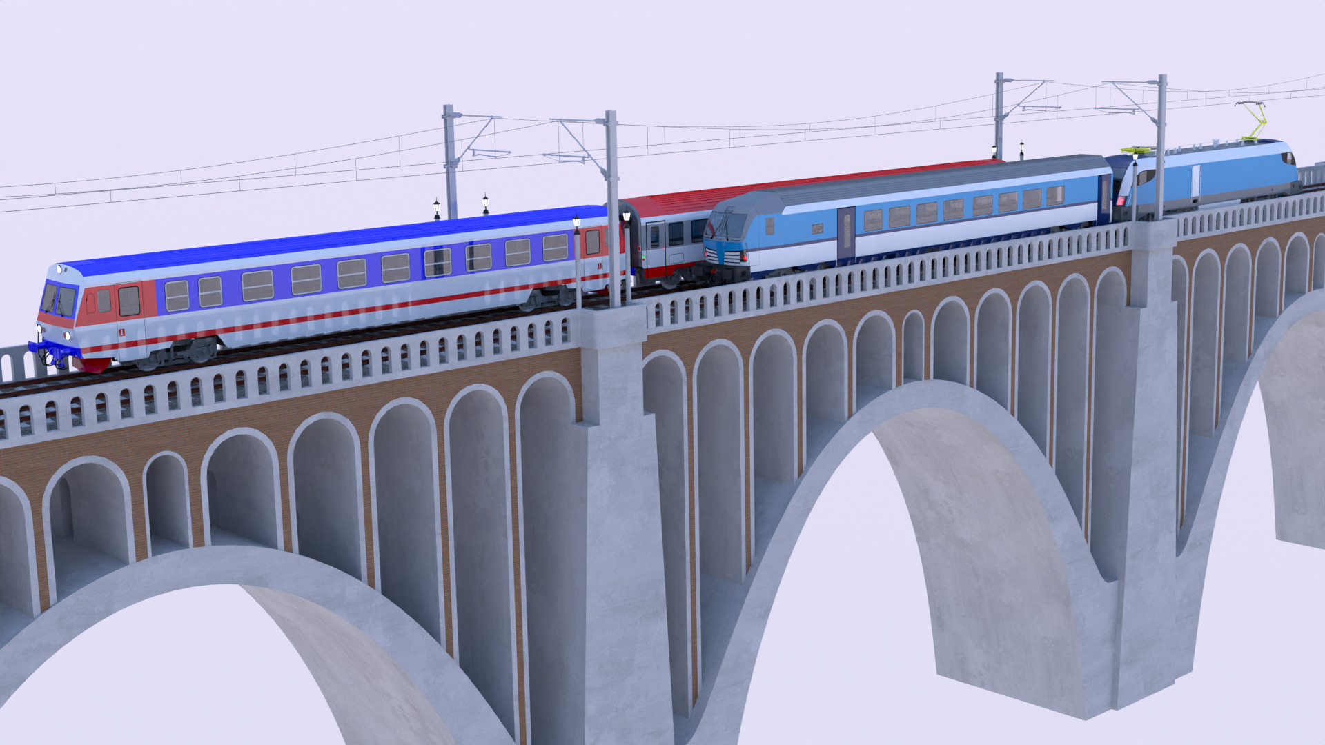 Vectrain and diesel train on viaduct 3D model_9