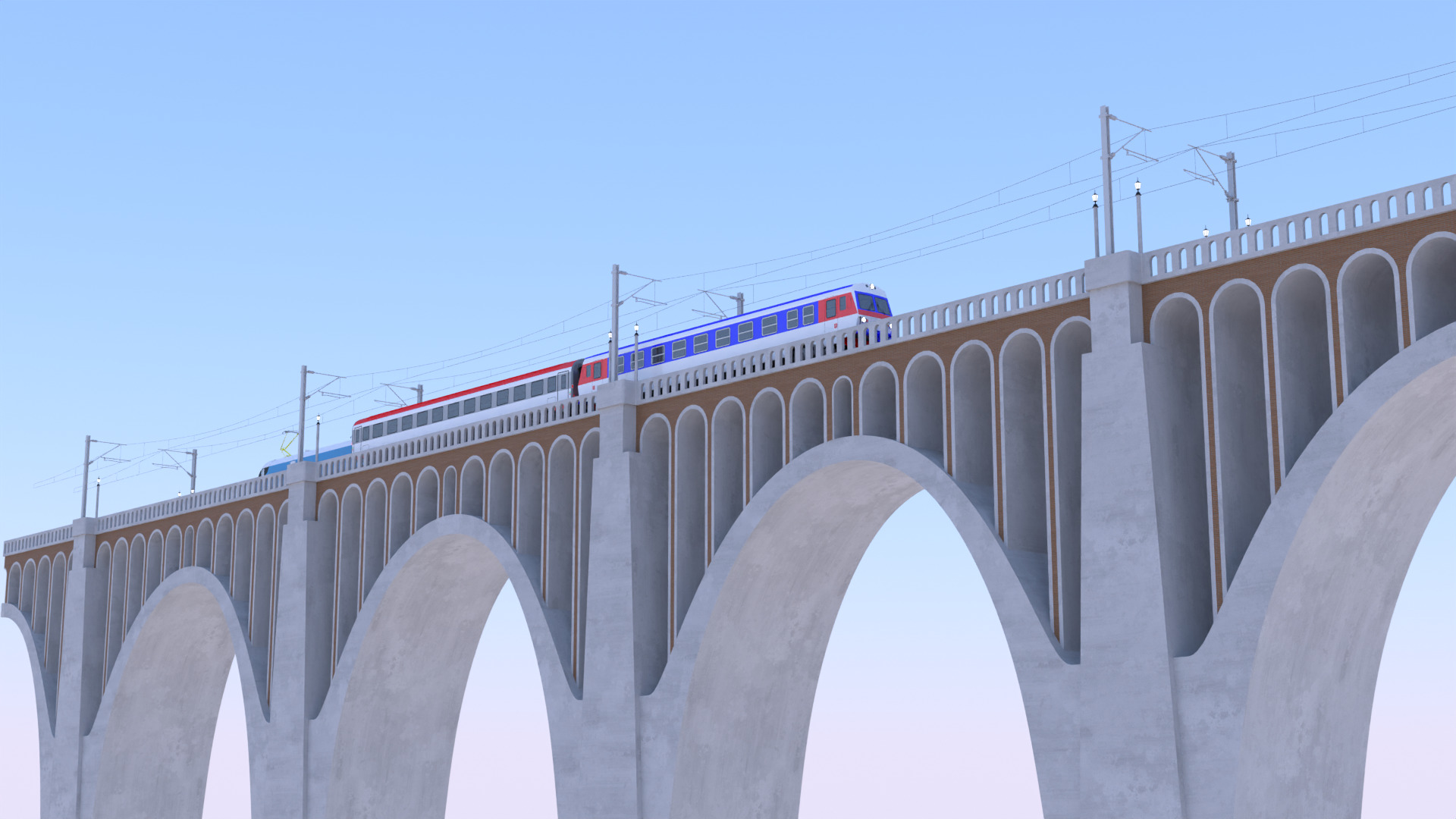 Vectrain and diesel train on viaduct 3D model_10