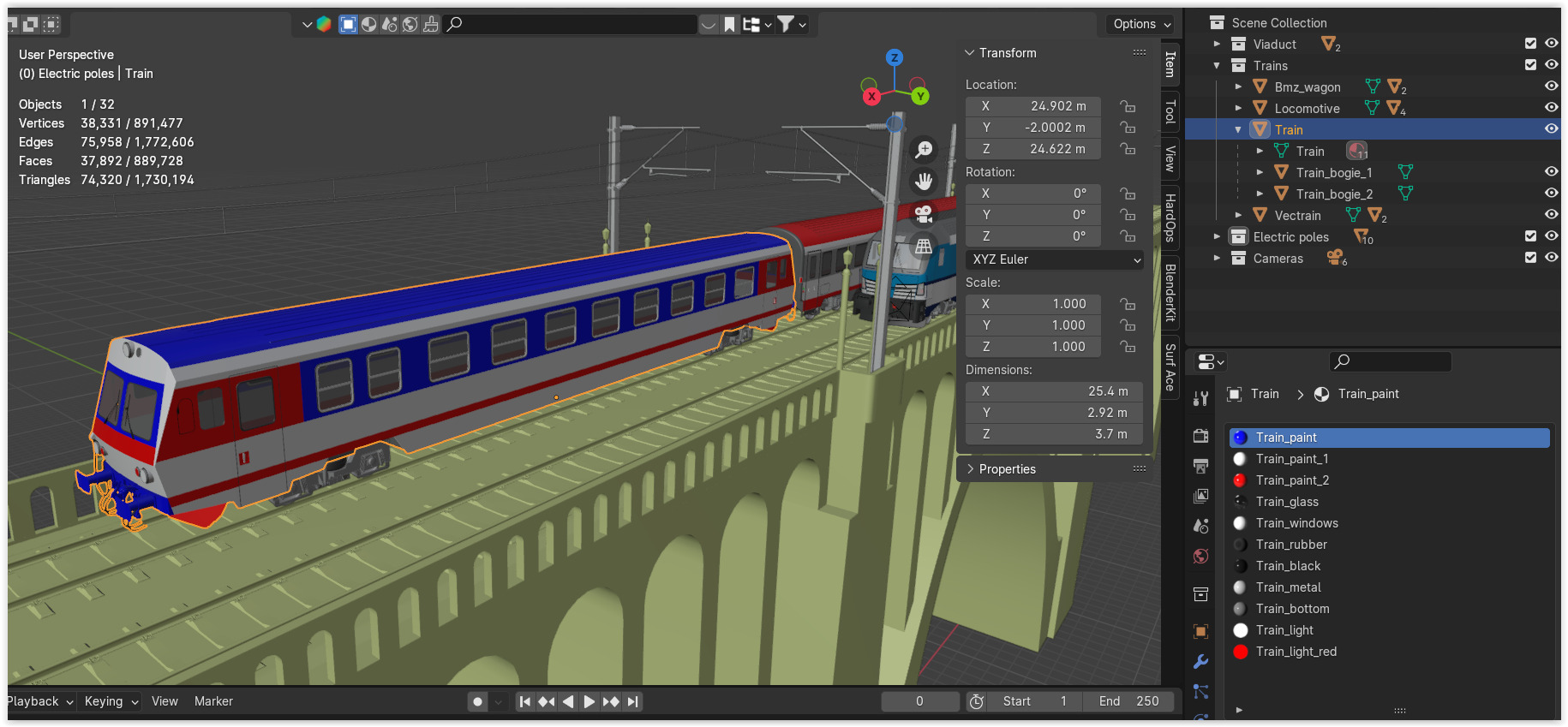 Vectrain and diesel train on viaduct 3D model_14