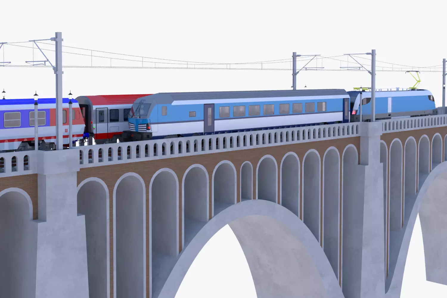 Vectrain and diesel train on viaduct 3D model_0