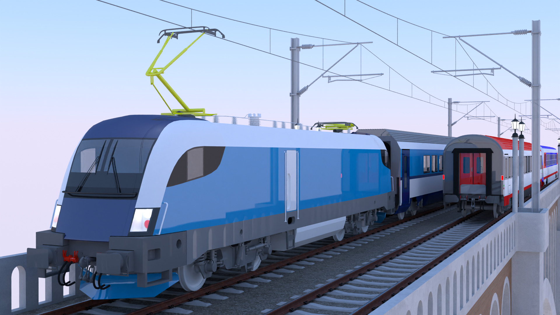 Vectrain and diesel train on viaduct 3D model_4