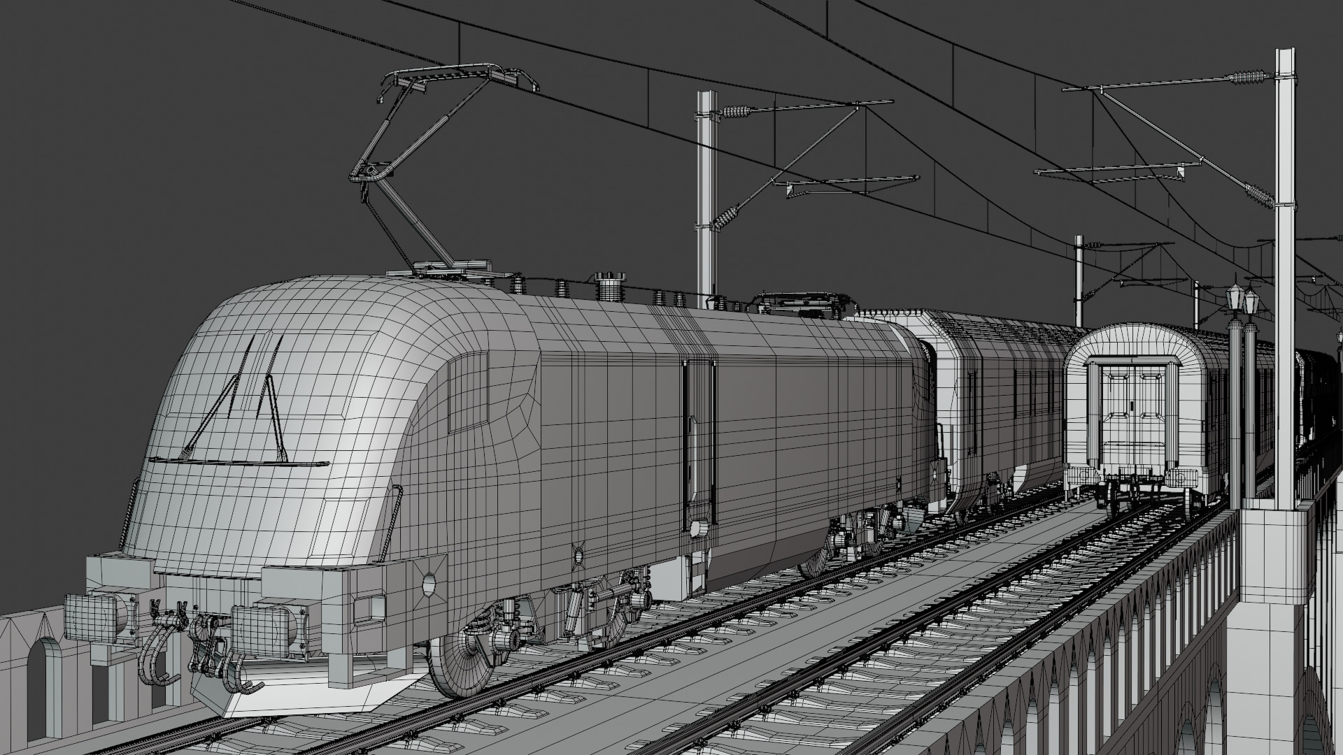 Vectrain and diesel train on viaduct 3D model_5