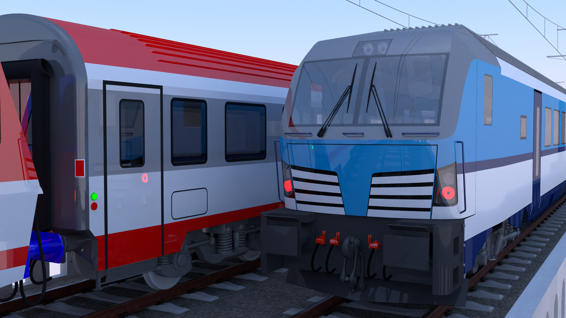 Vectrain and diesel train on viaduct 3D model_8