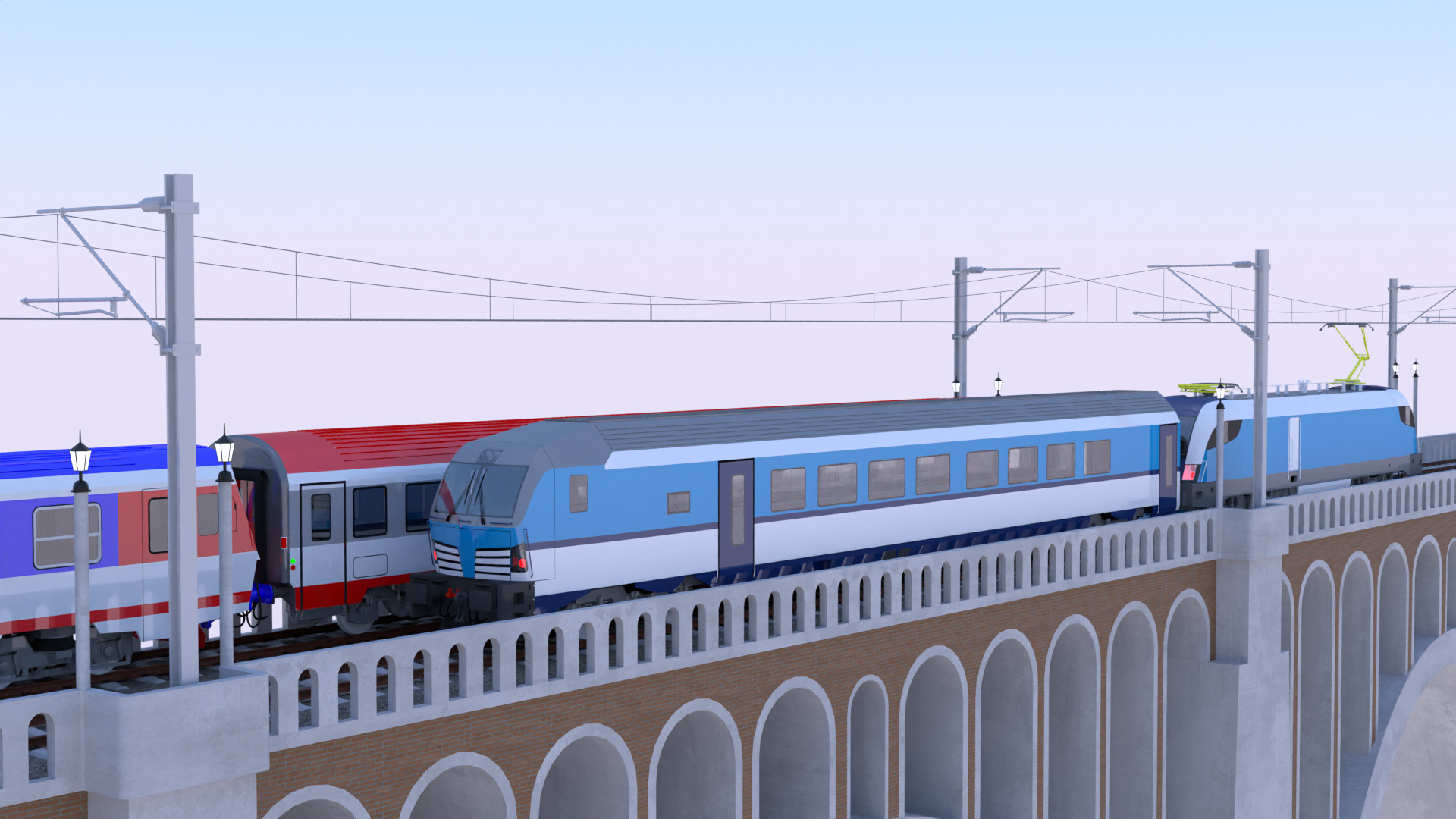 Vectrain and diesel train on viaduct 3D model_1