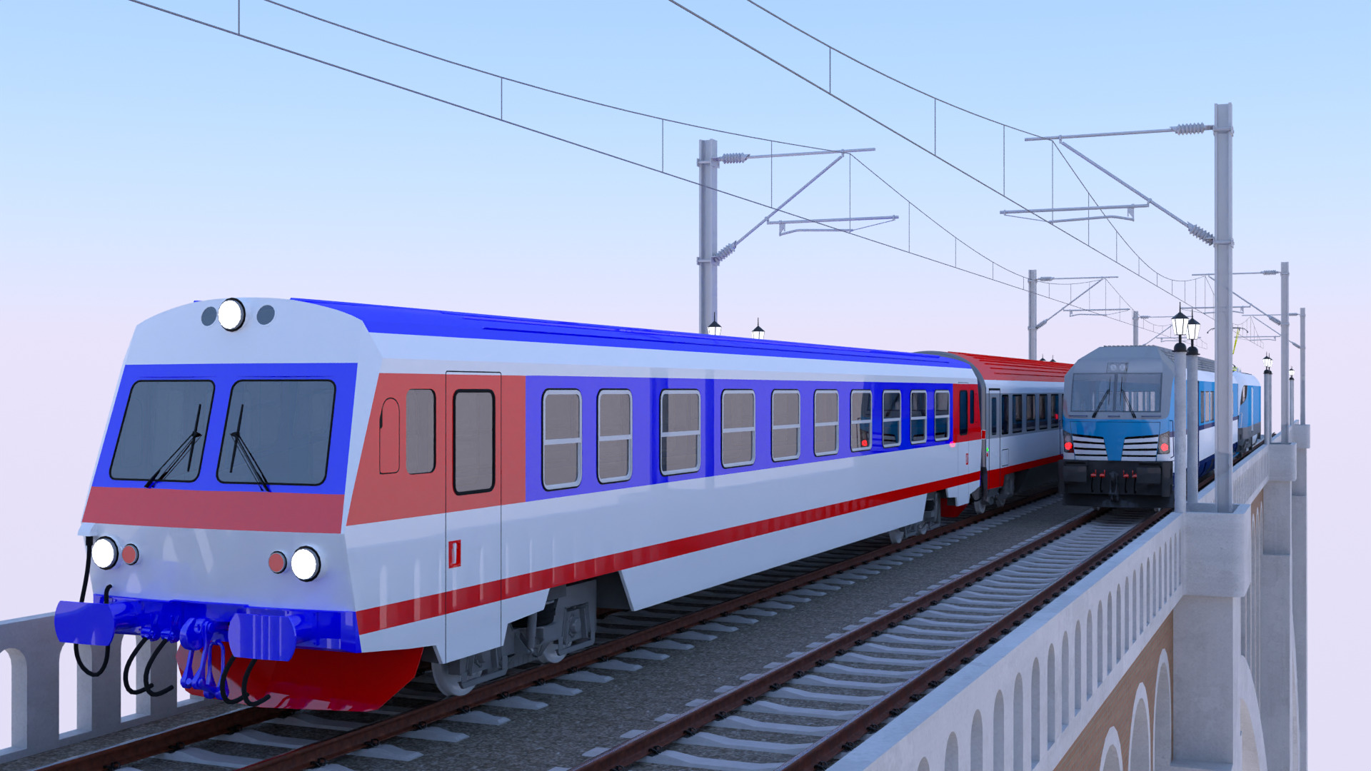 Vectrain and diesel train on viaduct 3D model_6