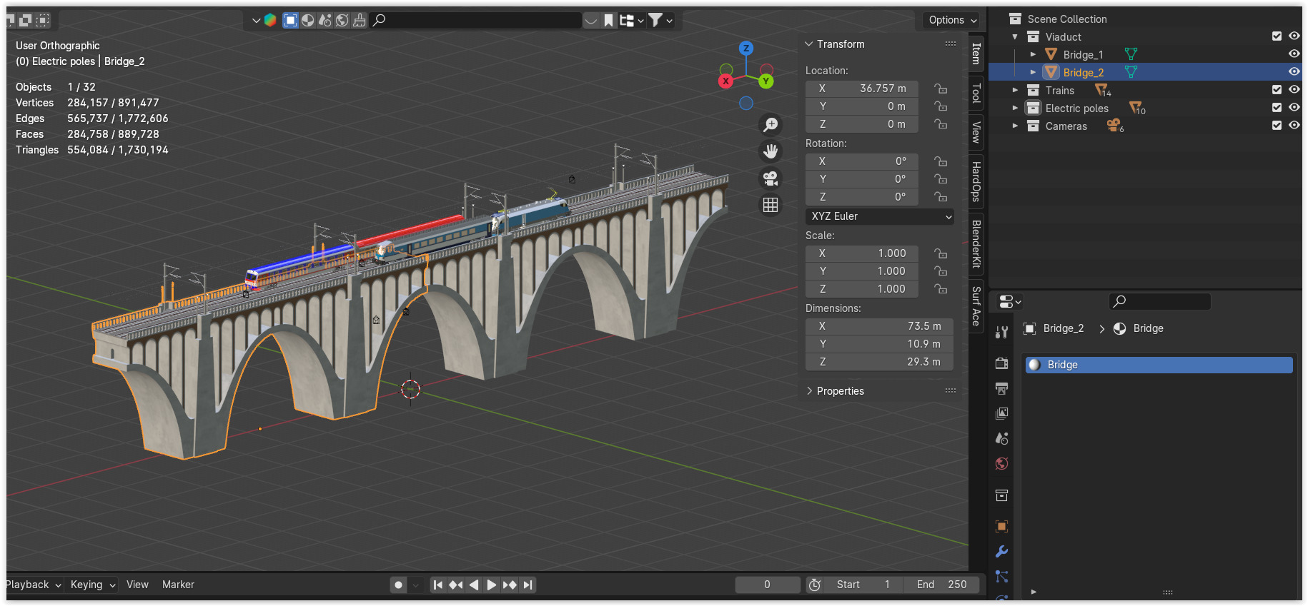 Vectrain and diesel train on viaduct 3D model_13
