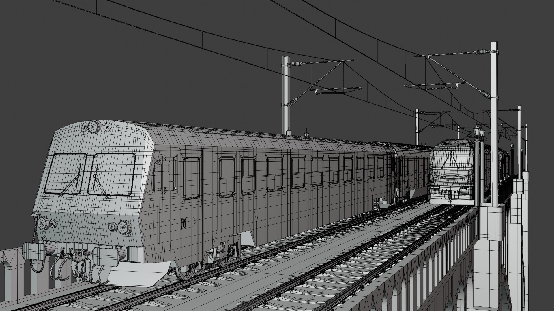 Vectrain and diesel train on viaduct 3D model_7
