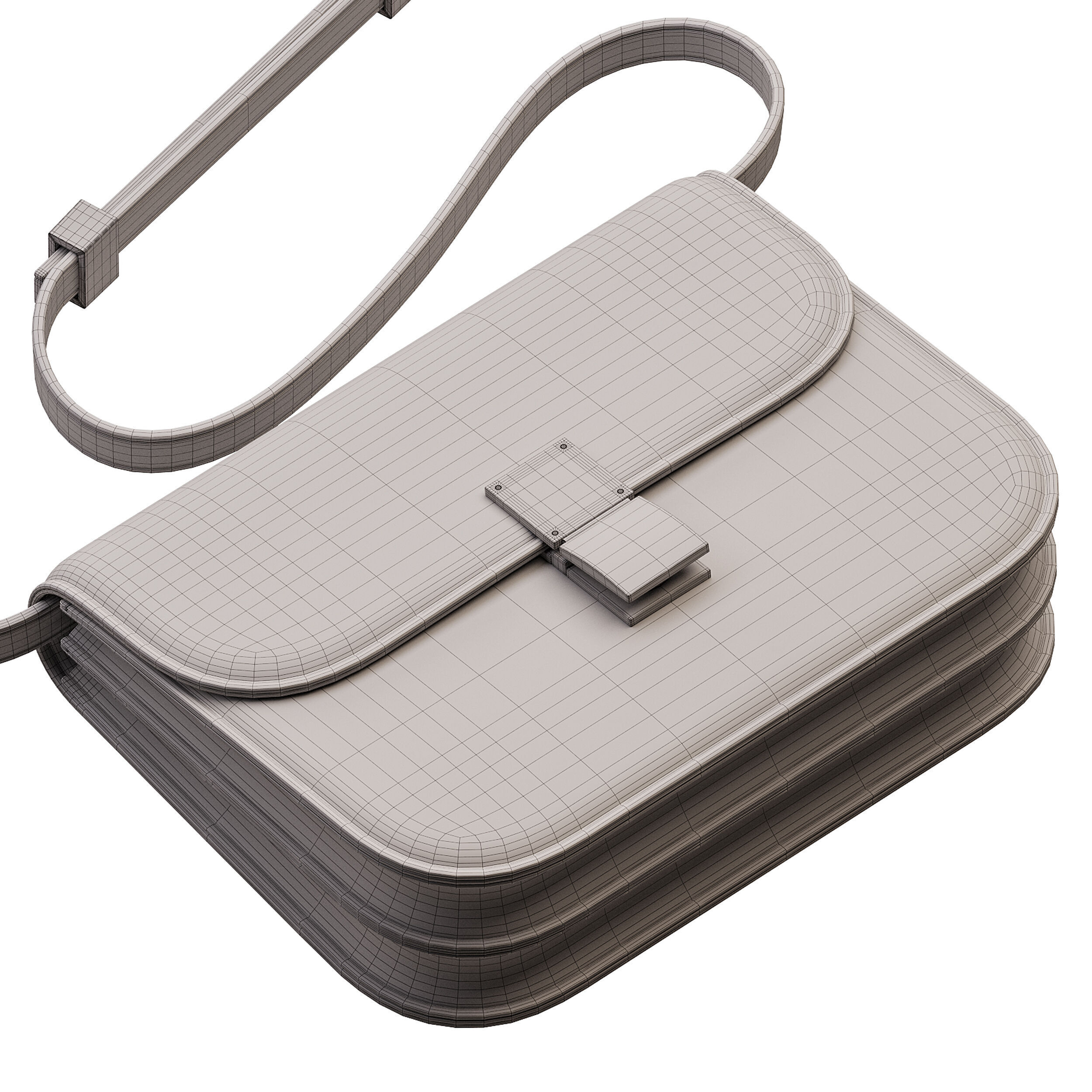 Brown Flap Genuine Leather Square Shoulder Message Bag 3D model_14