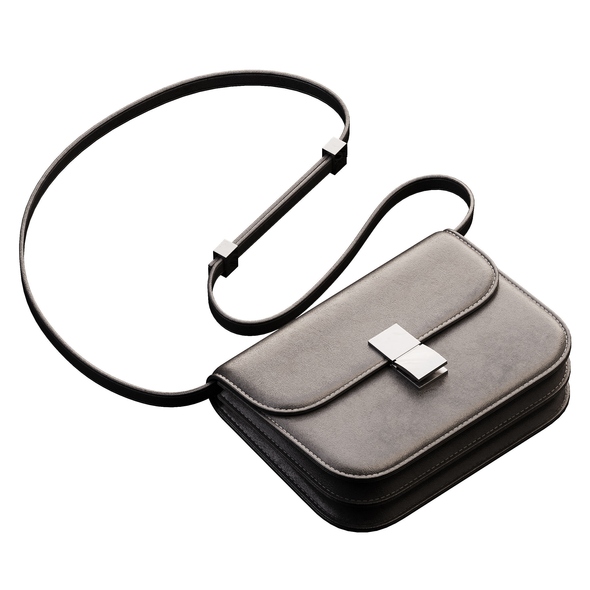 Brown Flap Genuine Leather Square Shoulder Message Bag 3D model_5