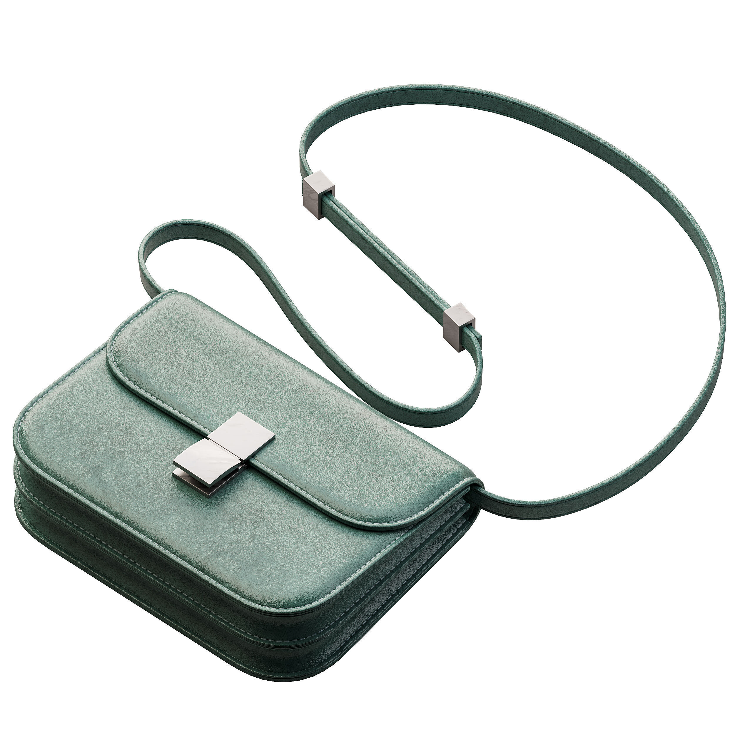 Brown Flap Genuine Leather Square Shoulder Message Bag 3D model_6