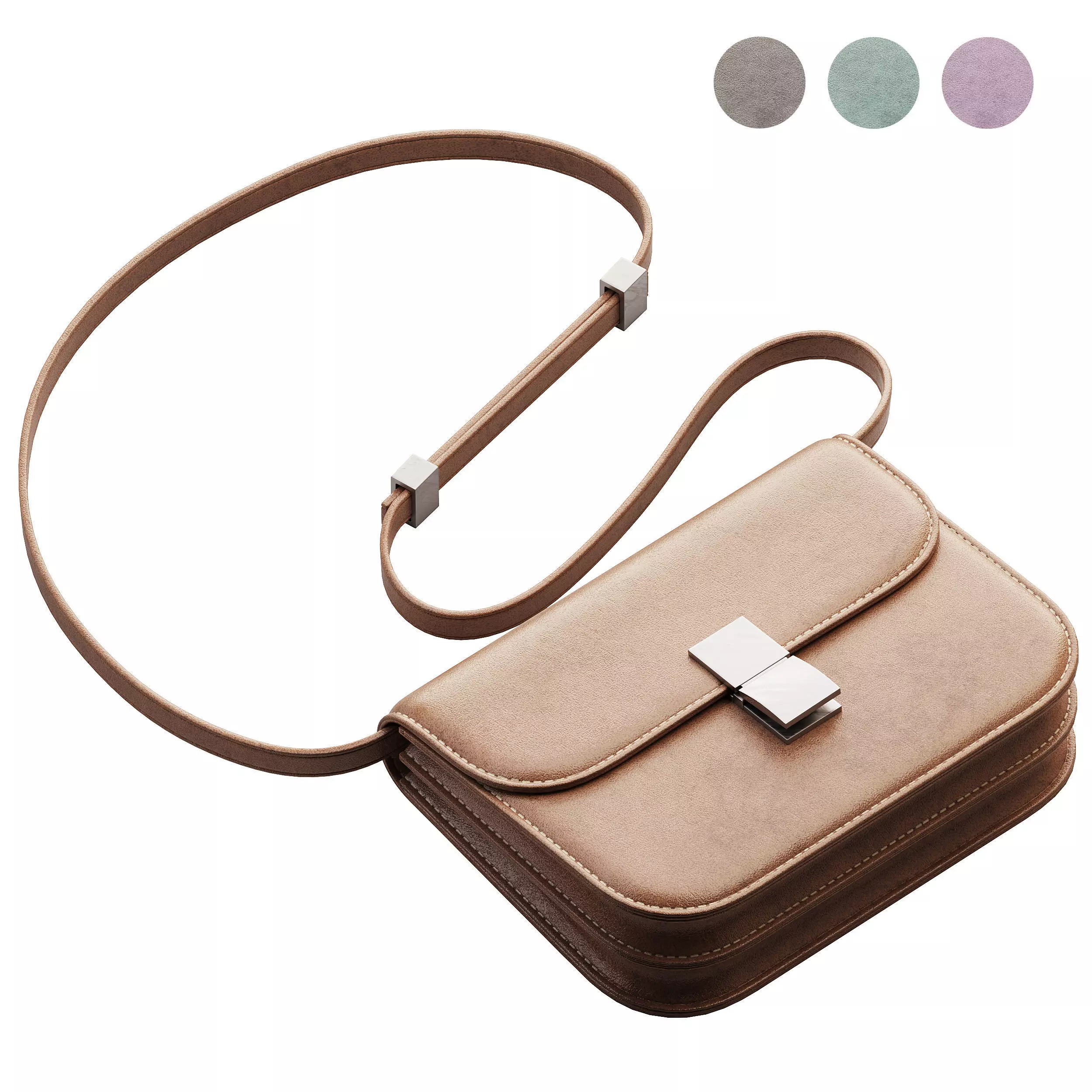 Brown Flap Genuine Leather Square Shoulder Message Bag 3D model_0