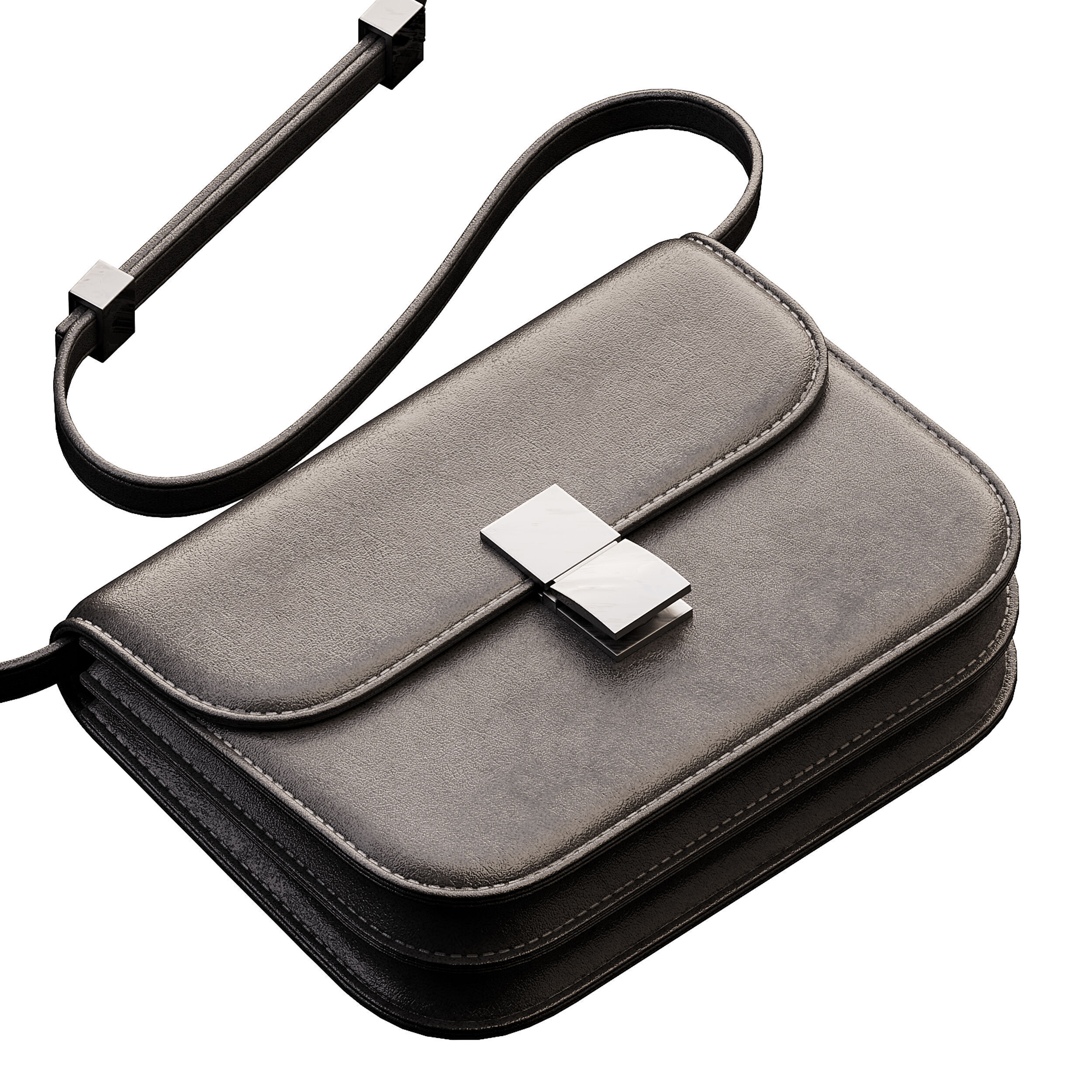 Brown Flap Genuine Leather Square Shoulder Message Bag 3D model_2