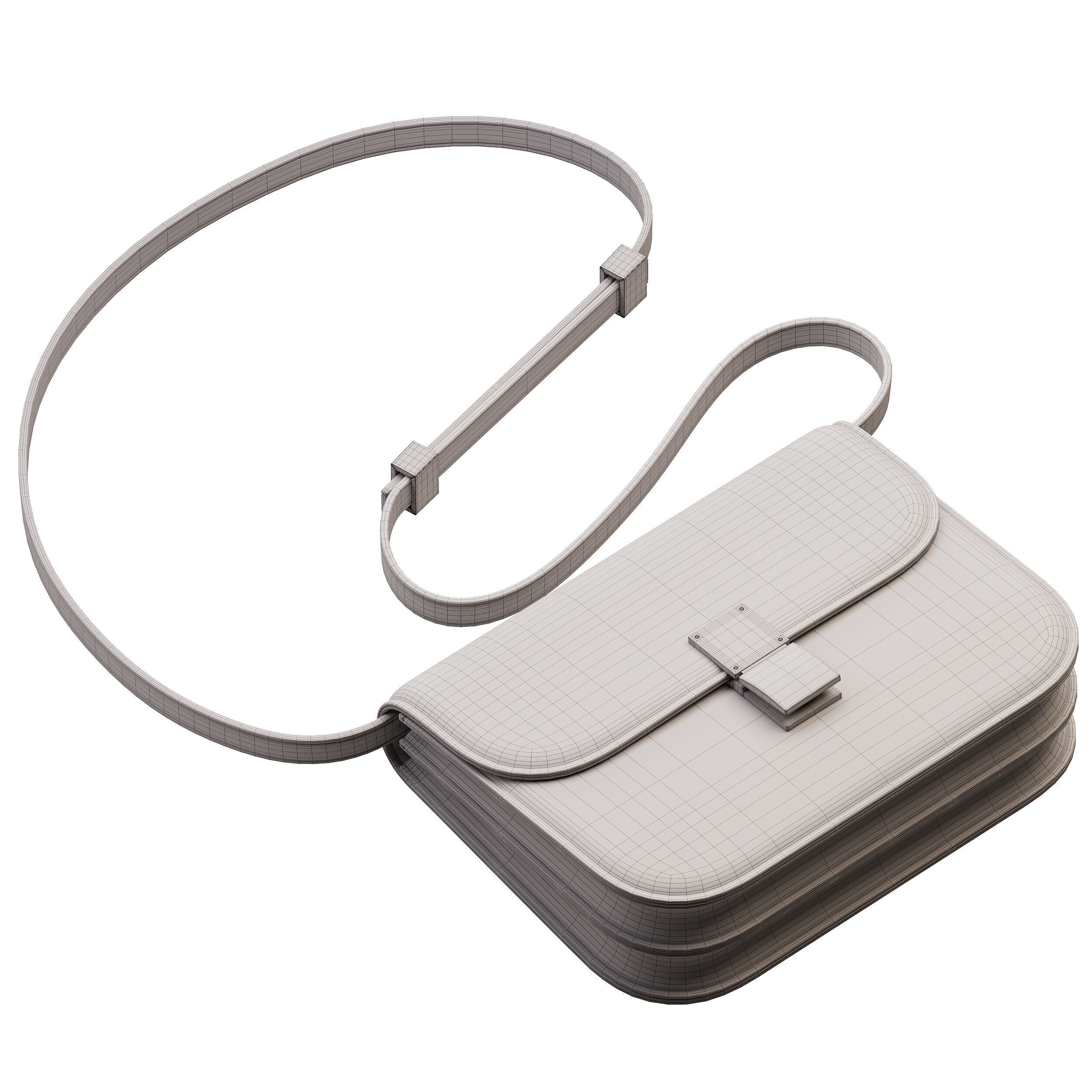 Brown Flap Genuine Leather Square Shoulder Message Bag 3D model_13