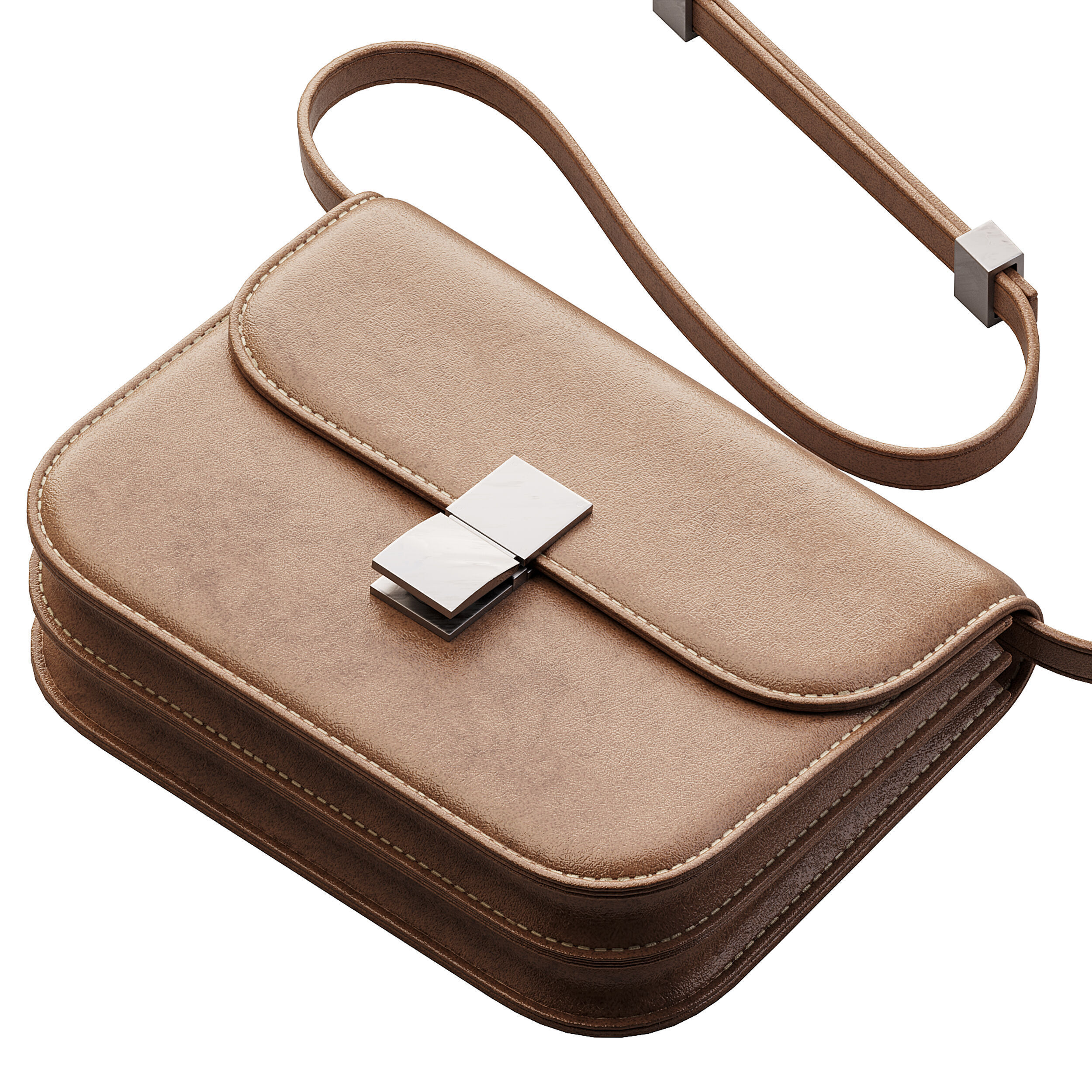 Brown Flap Genuine Leather Square Shoulder Message Bag 3D model_7