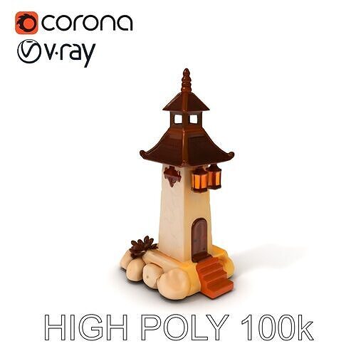 Oriental Lighthouse with Lanterns Model Pack Low-poly 3D model