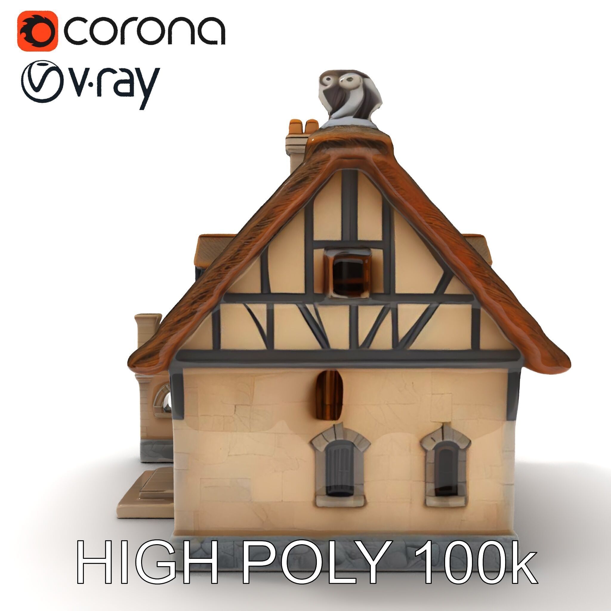 Cozy Cottage Model Pack with Detailed Thatched Roof Low-poly 3D model_8