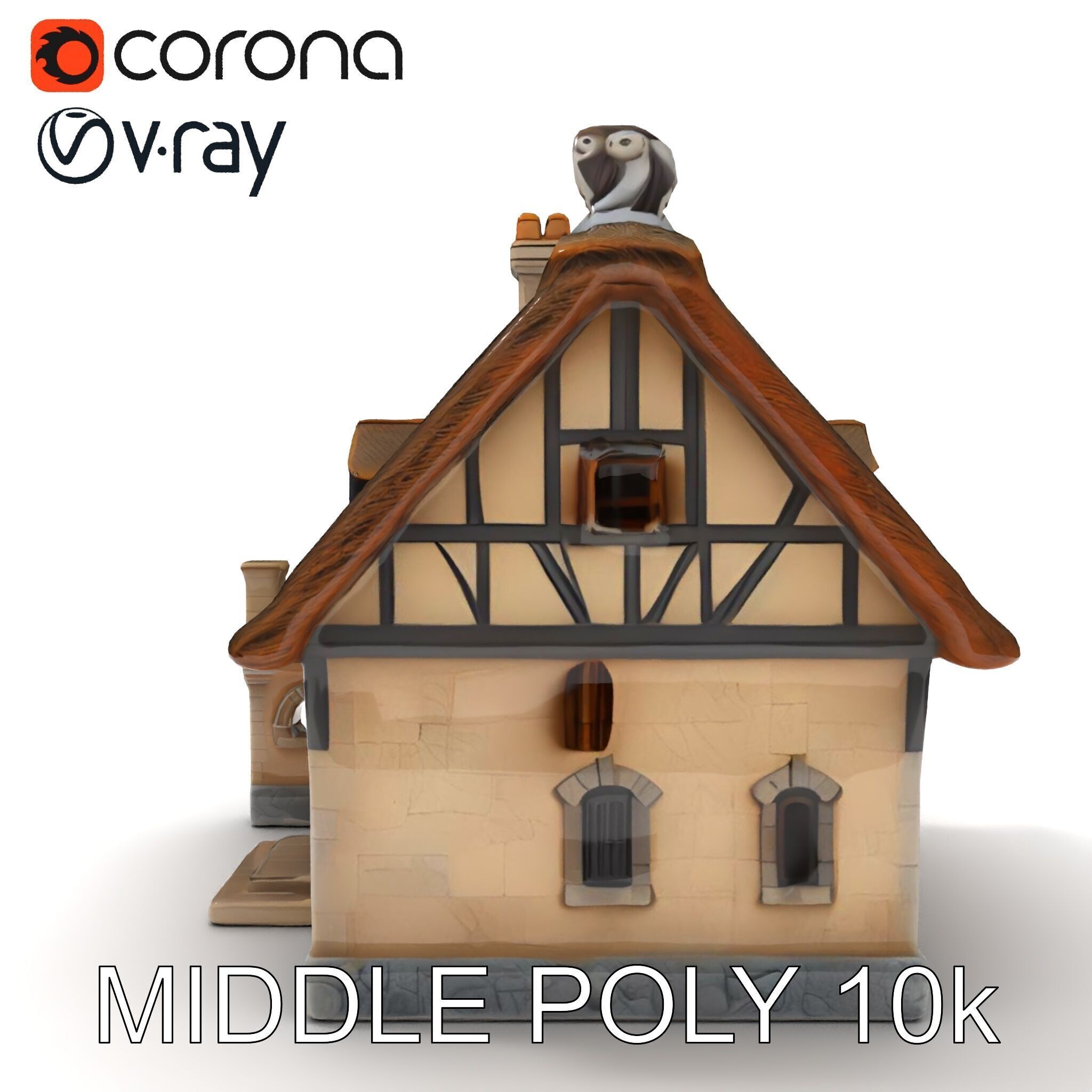 Cozy Cottage Model Pack with Detailed Thatched Roof Low-poly 3D model_9