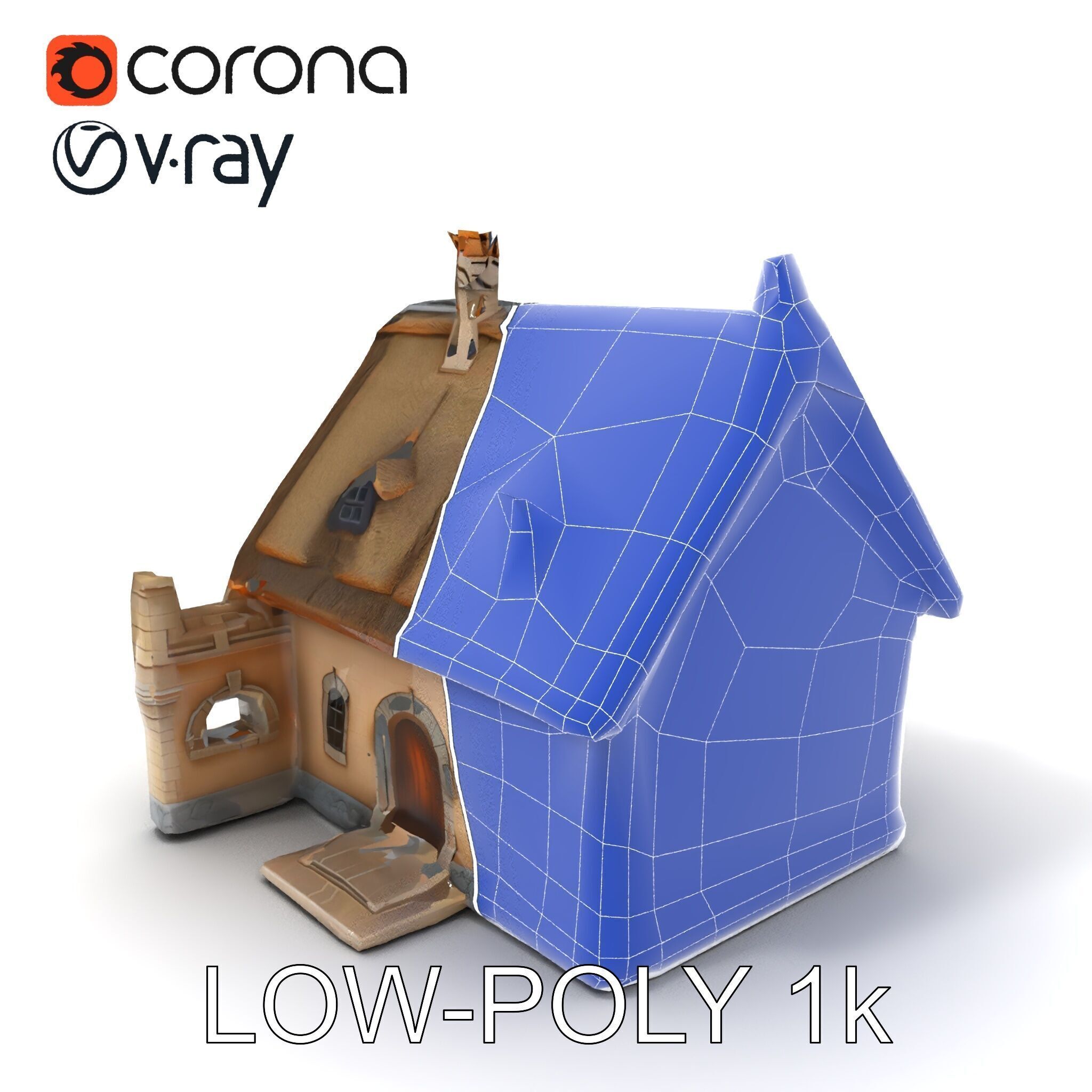 Cozy Cottage Model Pack with Detailed Thatched Roof Low-poly 3D model_35