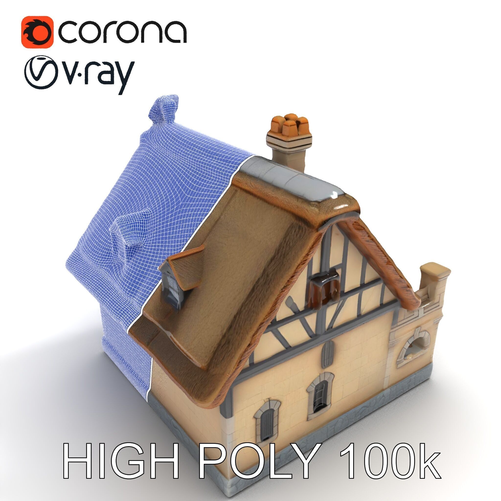 Cozy Cottage Model Pack with Detailed Thatched Roof Low-poly 3D model_13