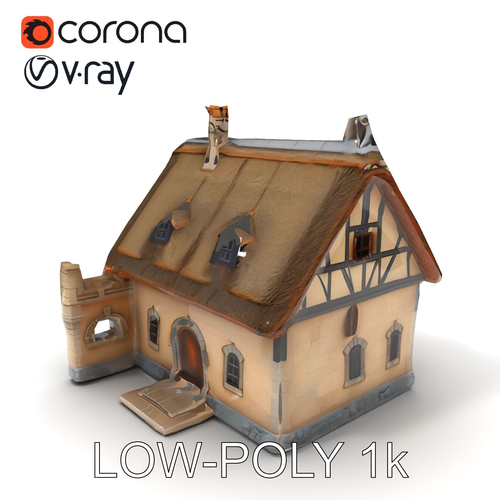 Cozy Cottage Model Pack with Detailed Thatched Roof Low-poly 3D model_32