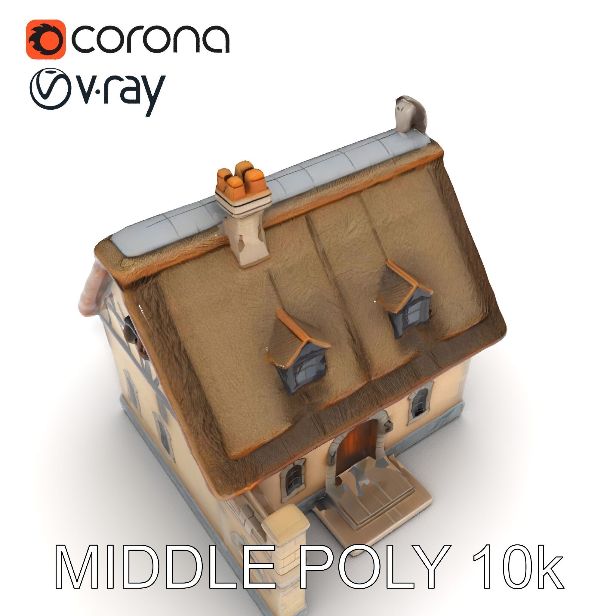 Cozy Cottage Model Pack with Detailed Thatched Roof Low-poly 3D model_17