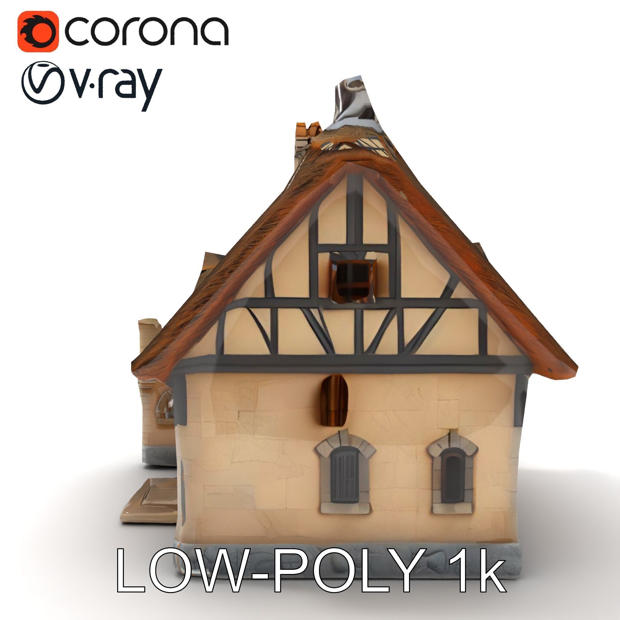 Cozy Cottage Model Pack with Detailed Thatched Roof Low-poly 3D model_29