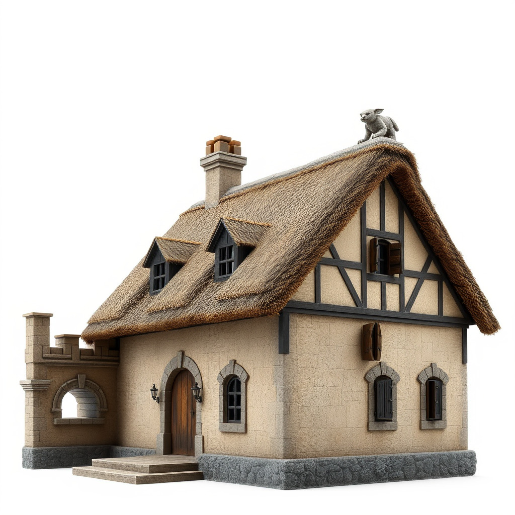 Cozy Cottage Model Pack with Detailed Thatched Roof Low-poly 3D model_4