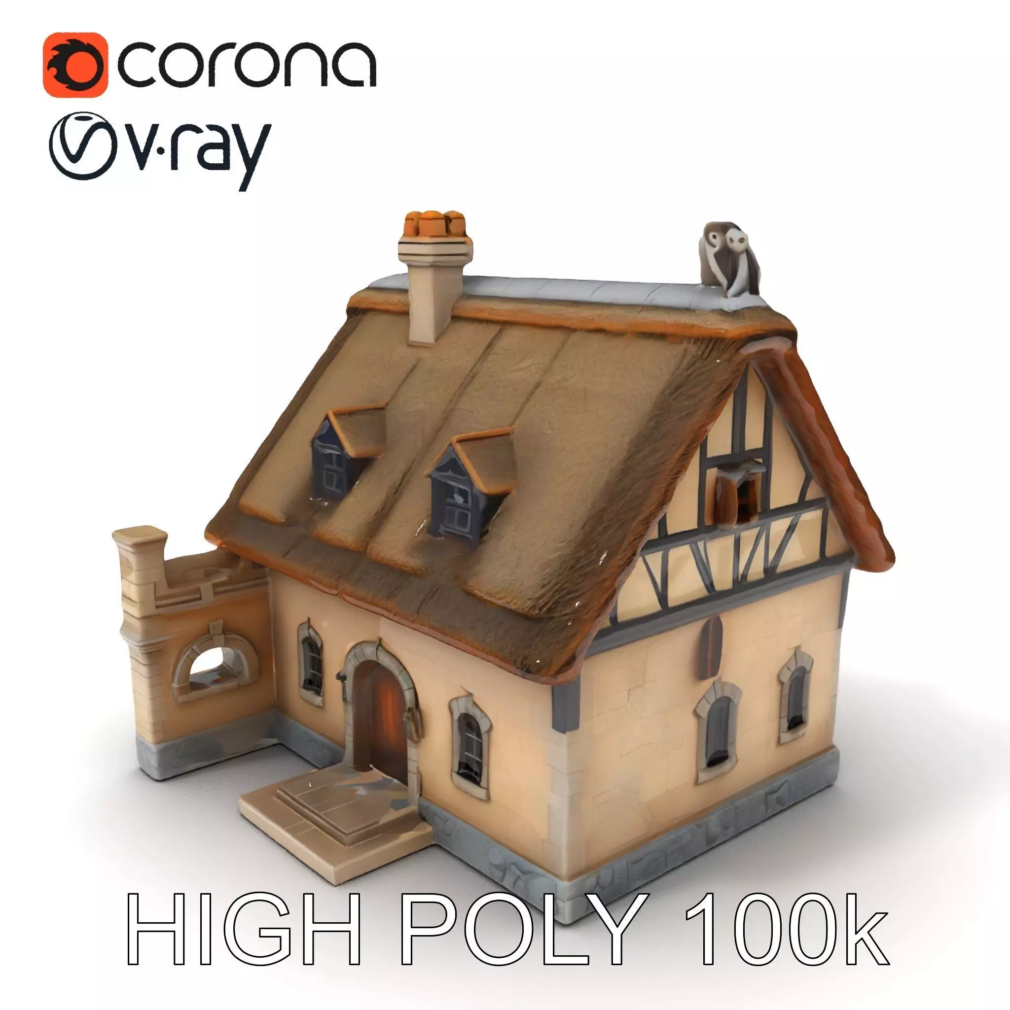 Cozy Cottage Model Pack with Detailed Thatched Roof Low-poly 3D model_0
