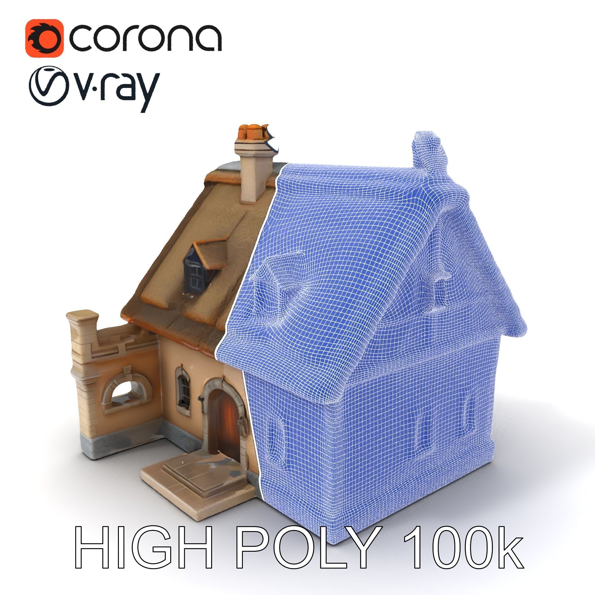 Cozy Cottage Model Pack with Detailed Thatched Roof Low-poly 3D model_3