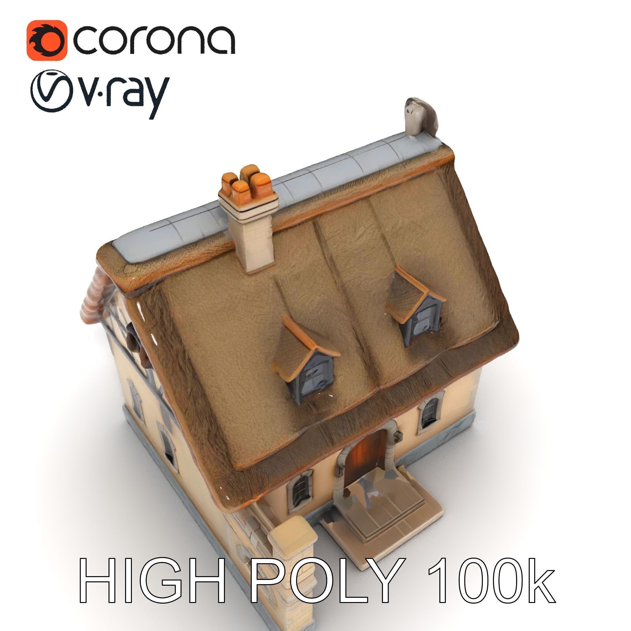 Cozy Cottage Model Pack with Detailed Thatched Roof Low-poly 3D model_16