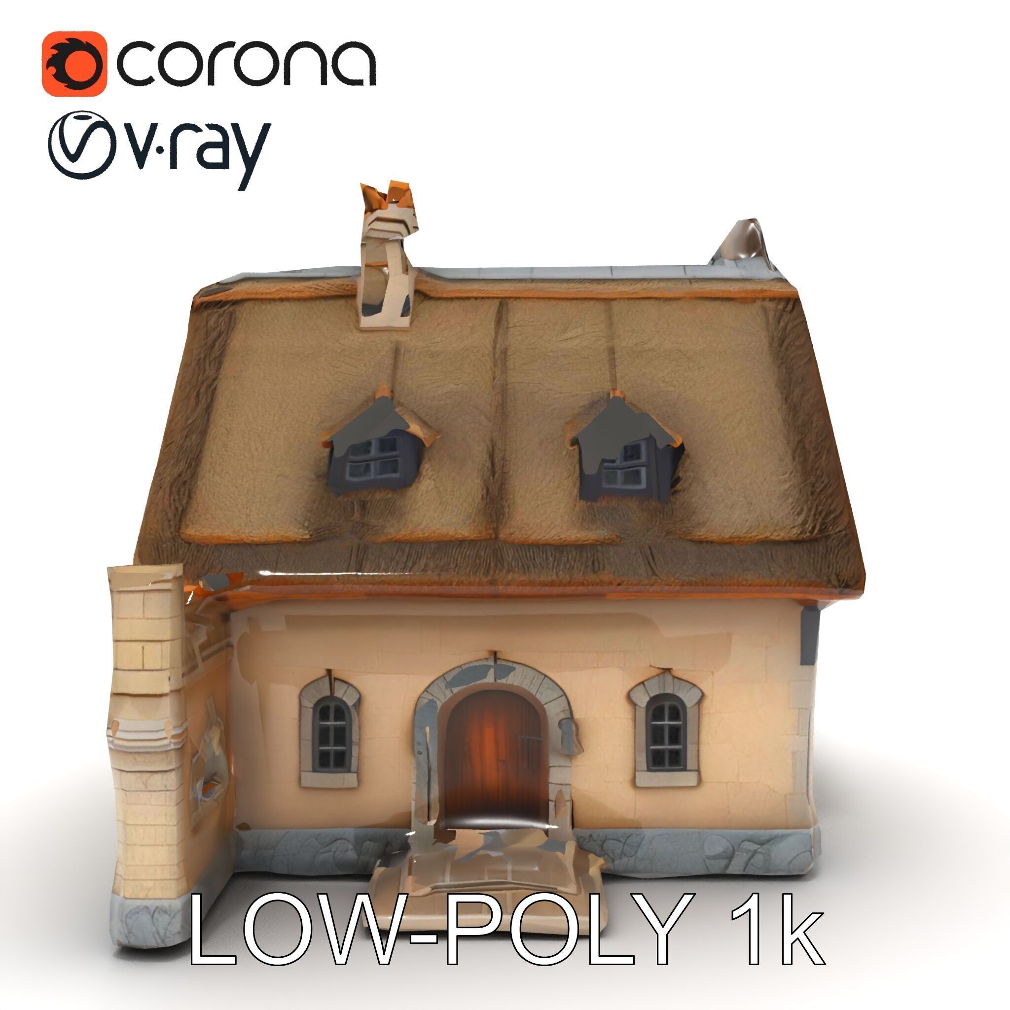 Cozy Cottage Model Pack with Detailed Thatched Roof Low-poly 3D model_18