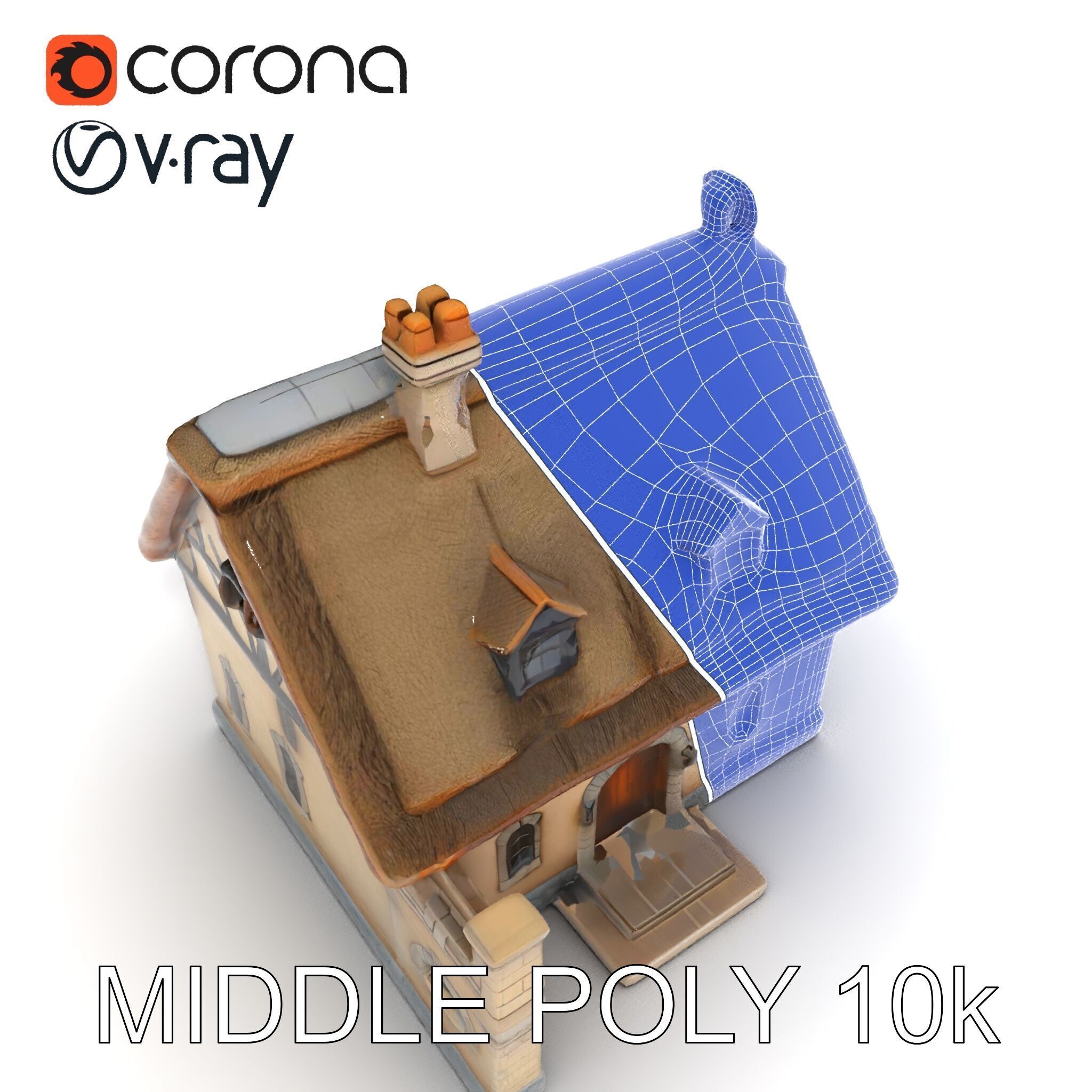 Cozy Cottage Model Pack with Detailed Thatched Roof Low-poly 3D model_14