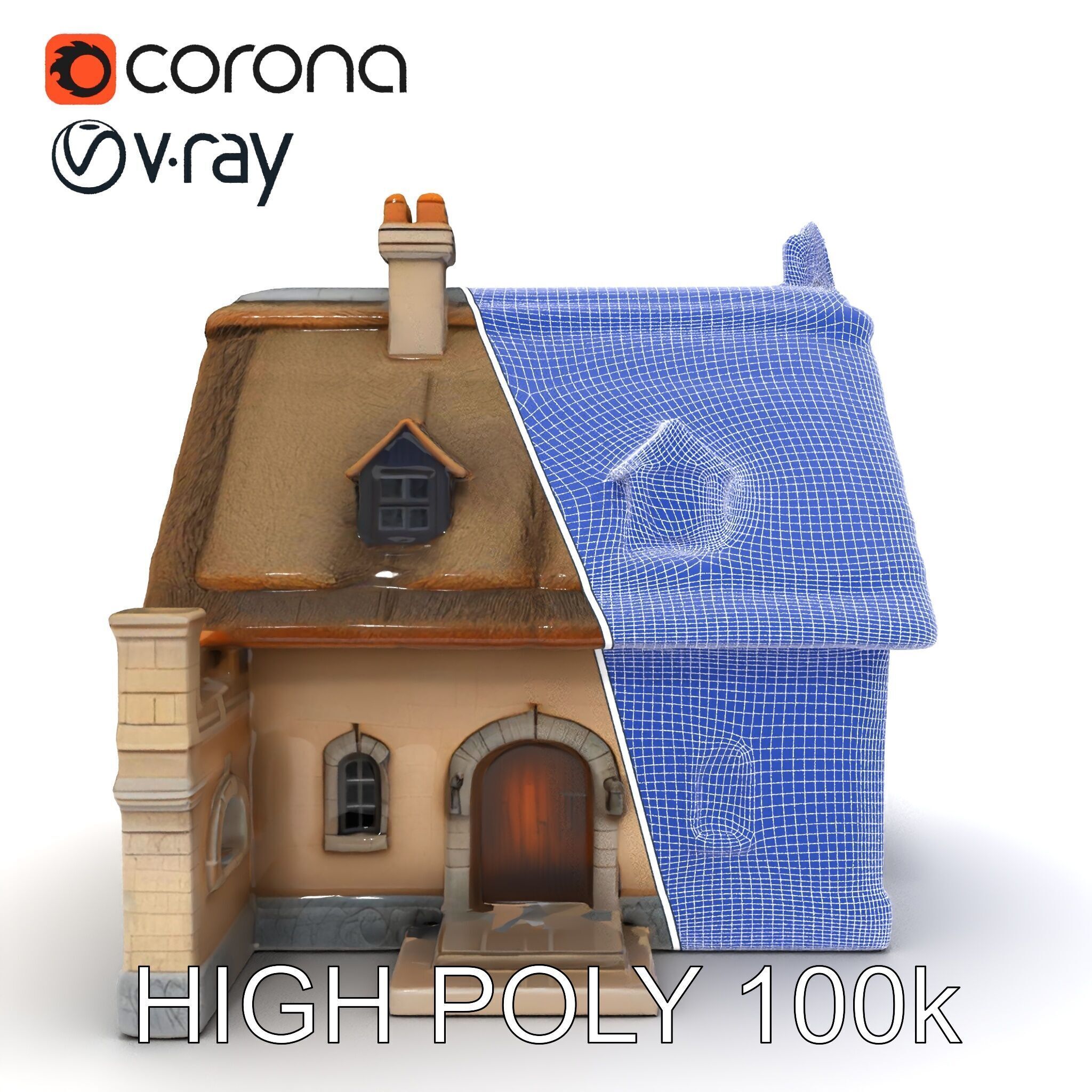 Cozy Cottage Model Pack with Detailed Thatched Roof Low-poly 3D model_19