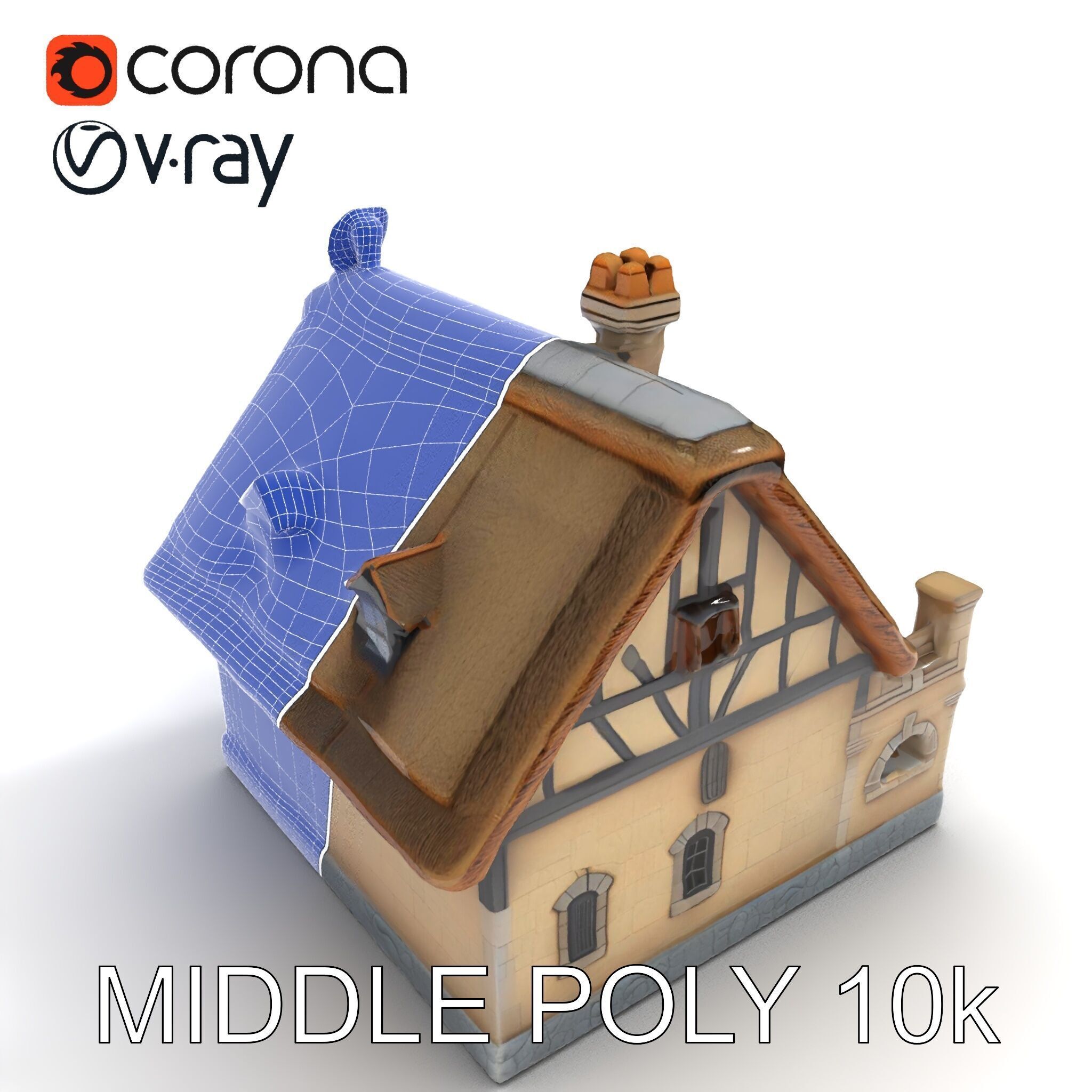 Cozy Cottage Model Pack with Detailed Thatched Roof Low-poly 3D model_28