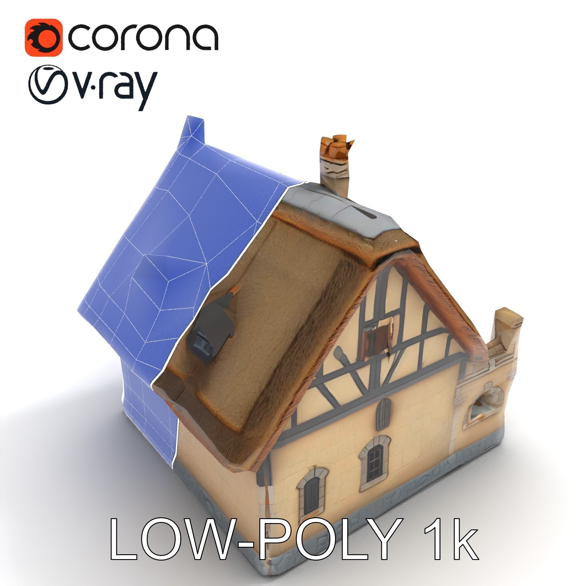 Cozy Cottage Model Pack with Detailed Thatched Roof Low-poly 3D model_15