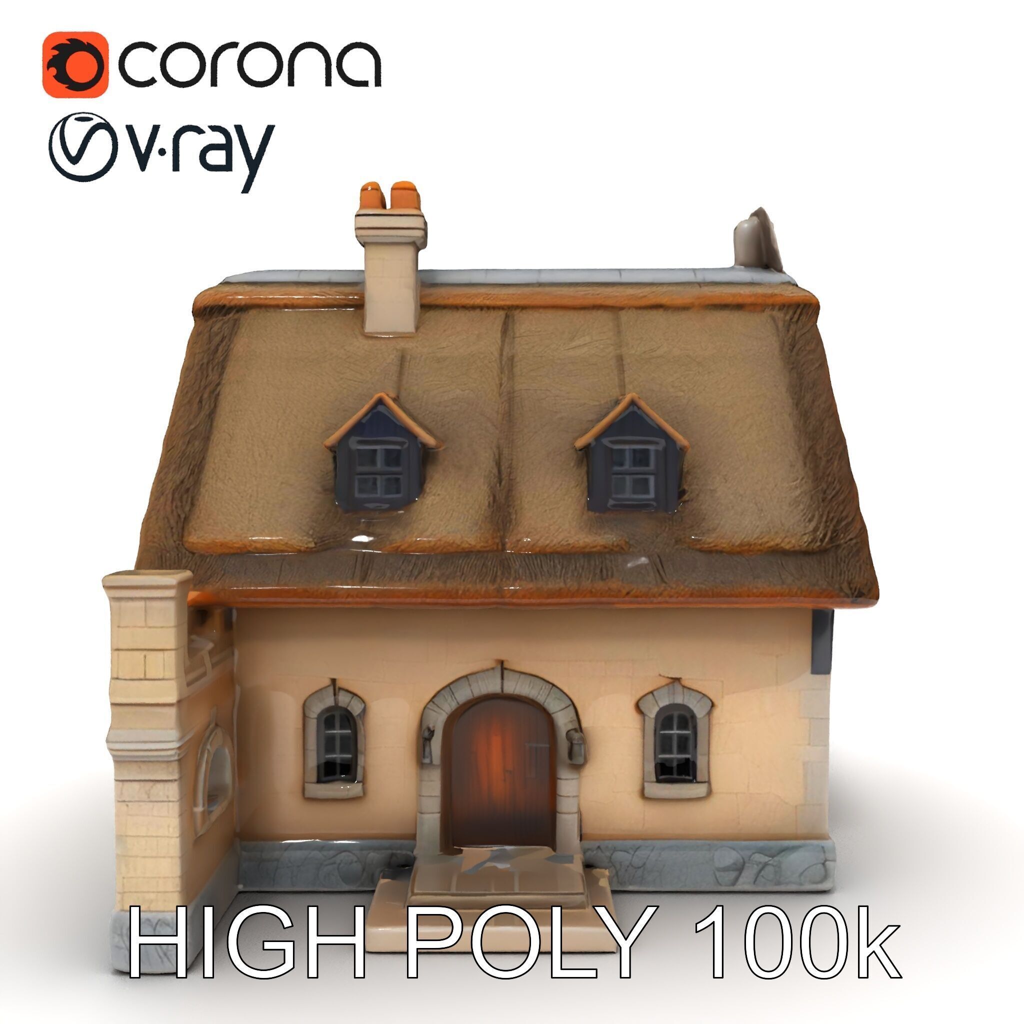 Cozy Cottage Model Pack with Detailed Thatched Roof Low-poly 3D model_30