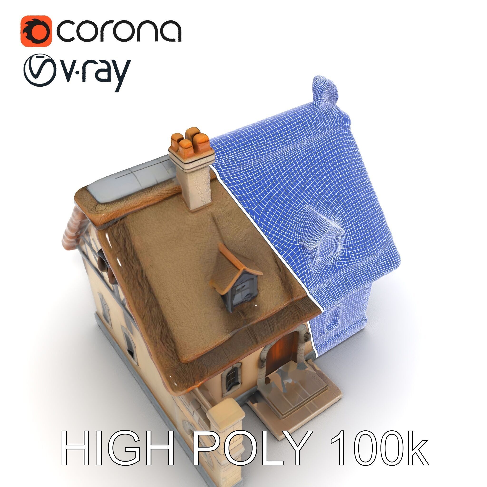 Cozy Cottage Model Pack with Detailed Thatched Roof Low-poly 3D model_22
