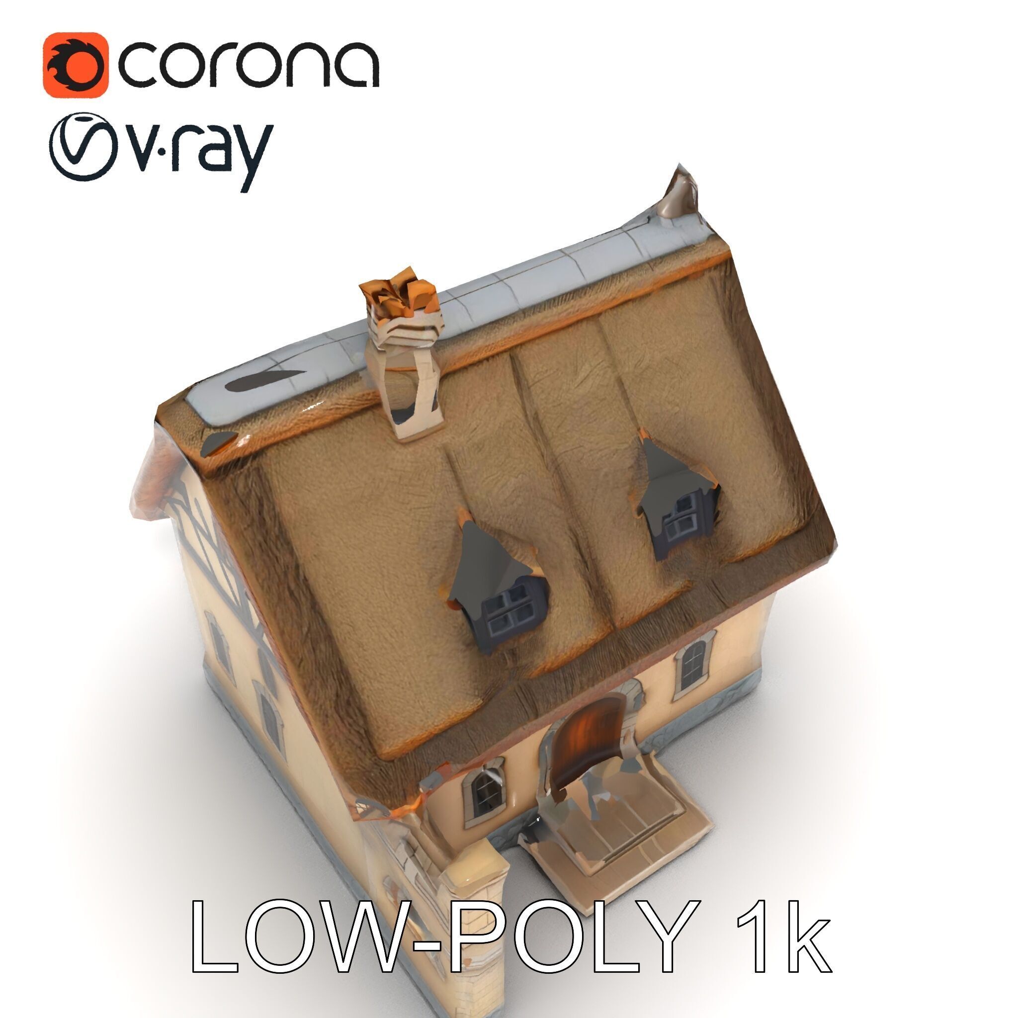 Cozy Cottage Model Pack with Detailed Thatched Roof Low-poly 3D model_24