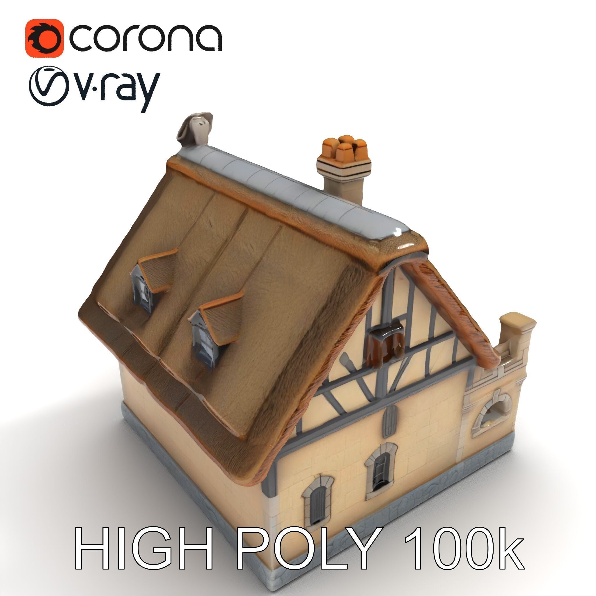 Cozy Cottage Model Pack with Detailed Thatched Roof Low-poly 3D model_25