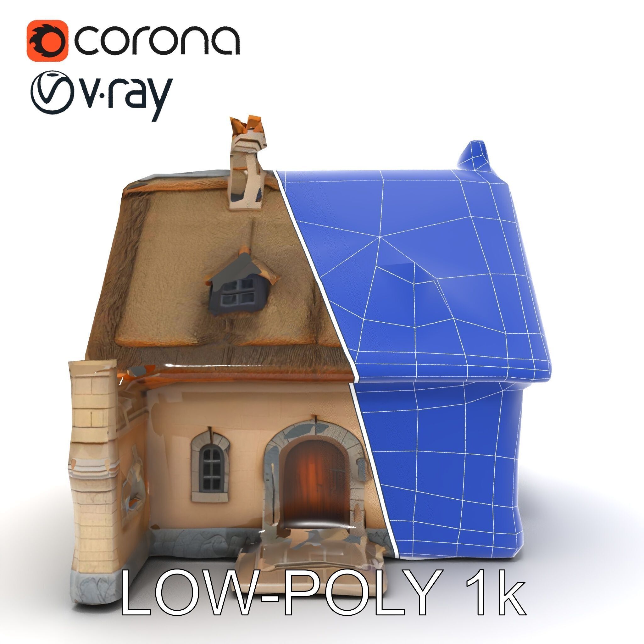 Cozy Cottage Model Pack with Detailed Thatched Roof Low-poly 3D model_10