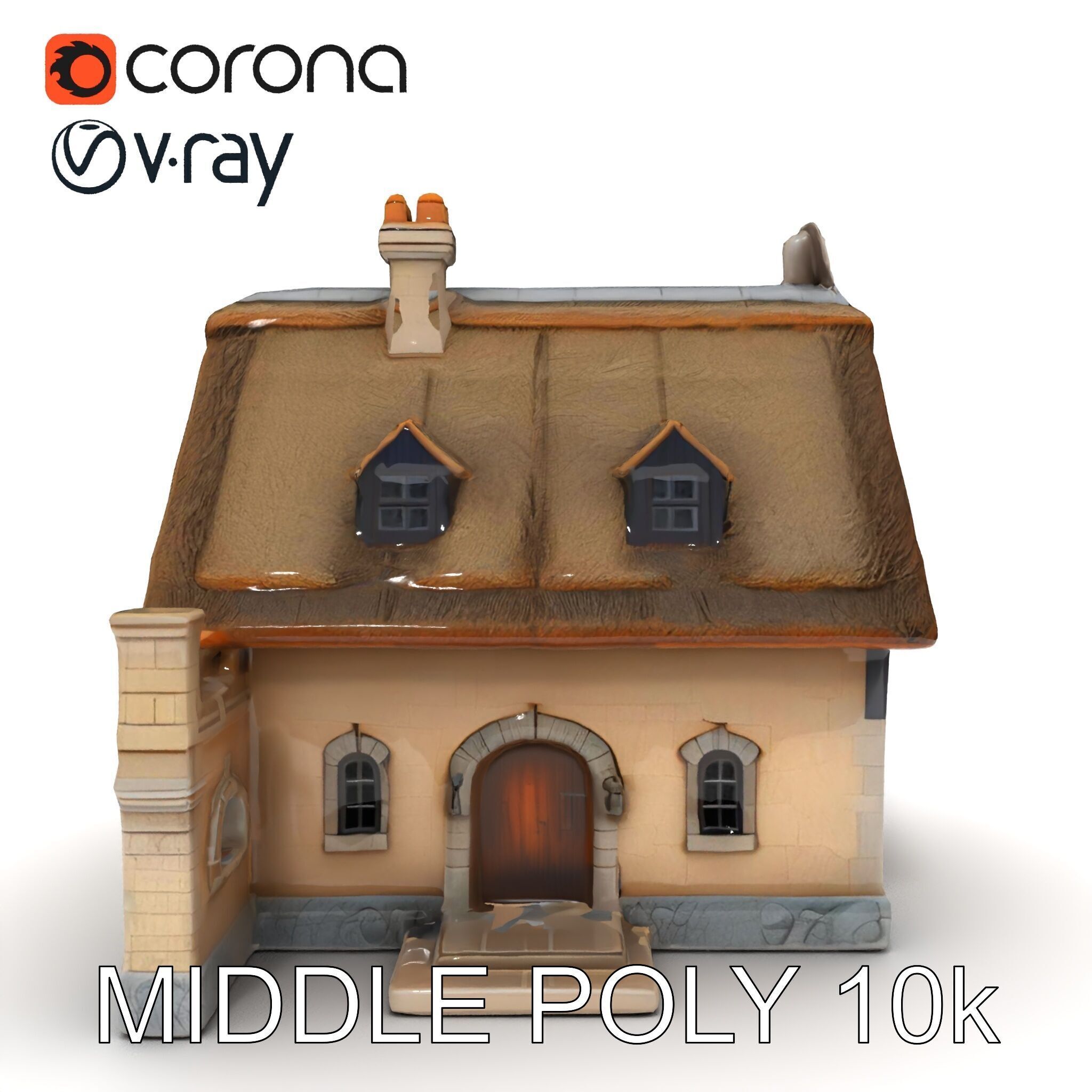 Cozy Cottage Model Pack with Detailed Thatched Roof Low-poly 3D model_31