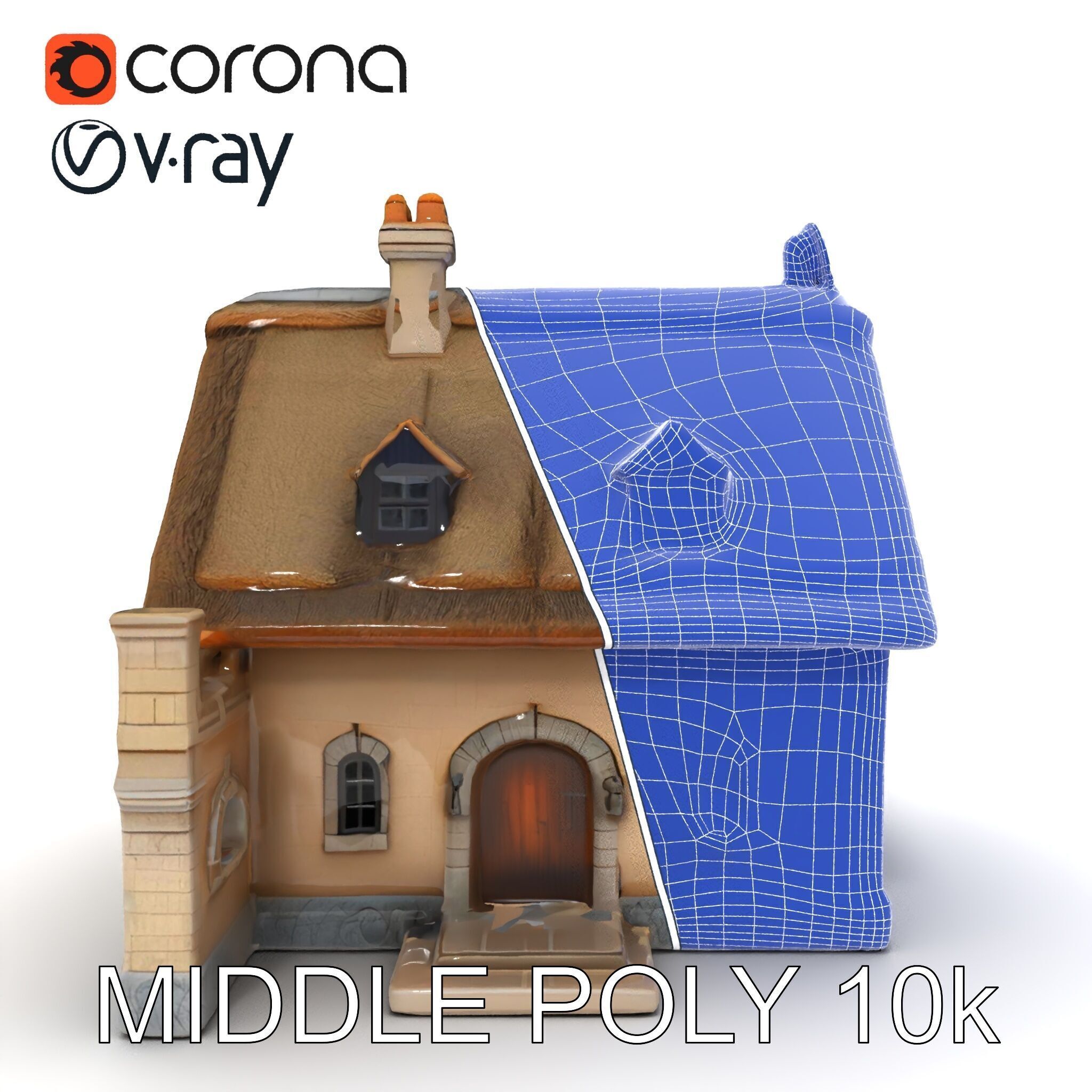 Cozy Cottage Model Pack with Detailed Thatched Roof Low-poly 3D model_11