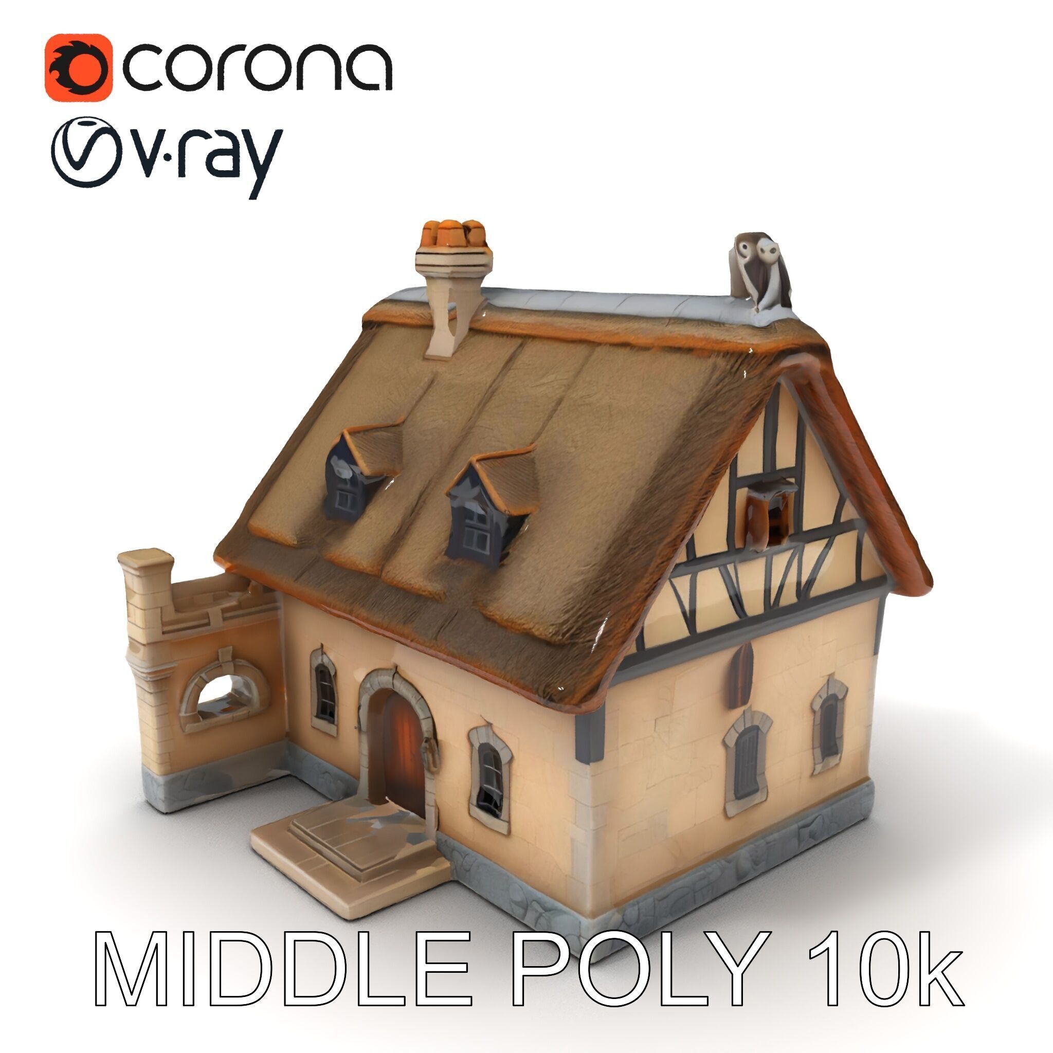 Cozy Cottage Model Pack with Detailed Thatched Roof Low-poly 3D model_34