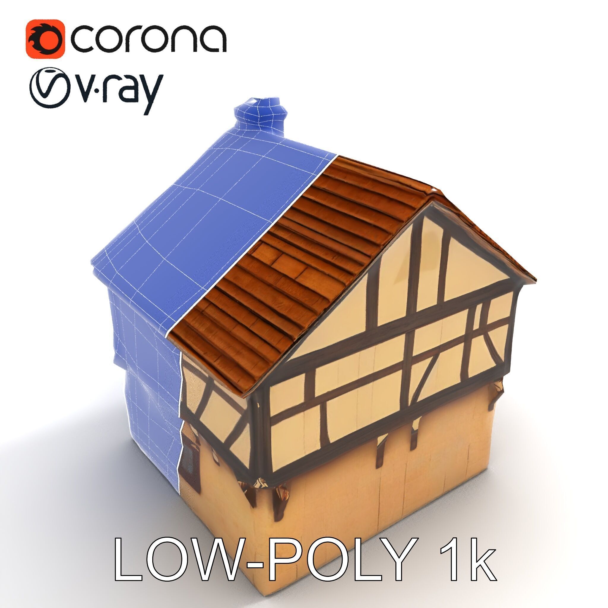 Medieval HalfTimbered House Model Pack Low-poly 3D model_7