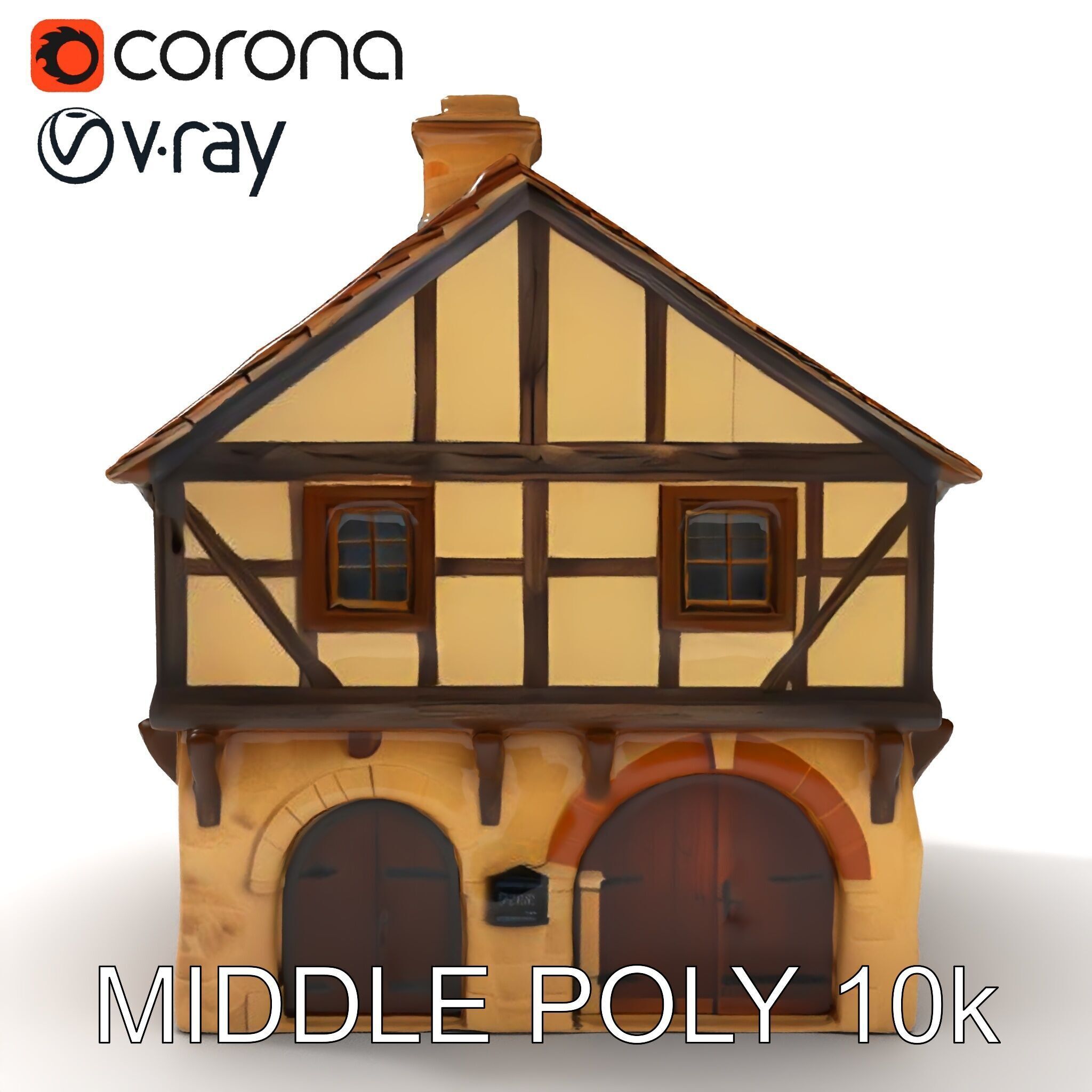 Medieval HalfTimbered House Model Pack Low-poly 3D model_6
