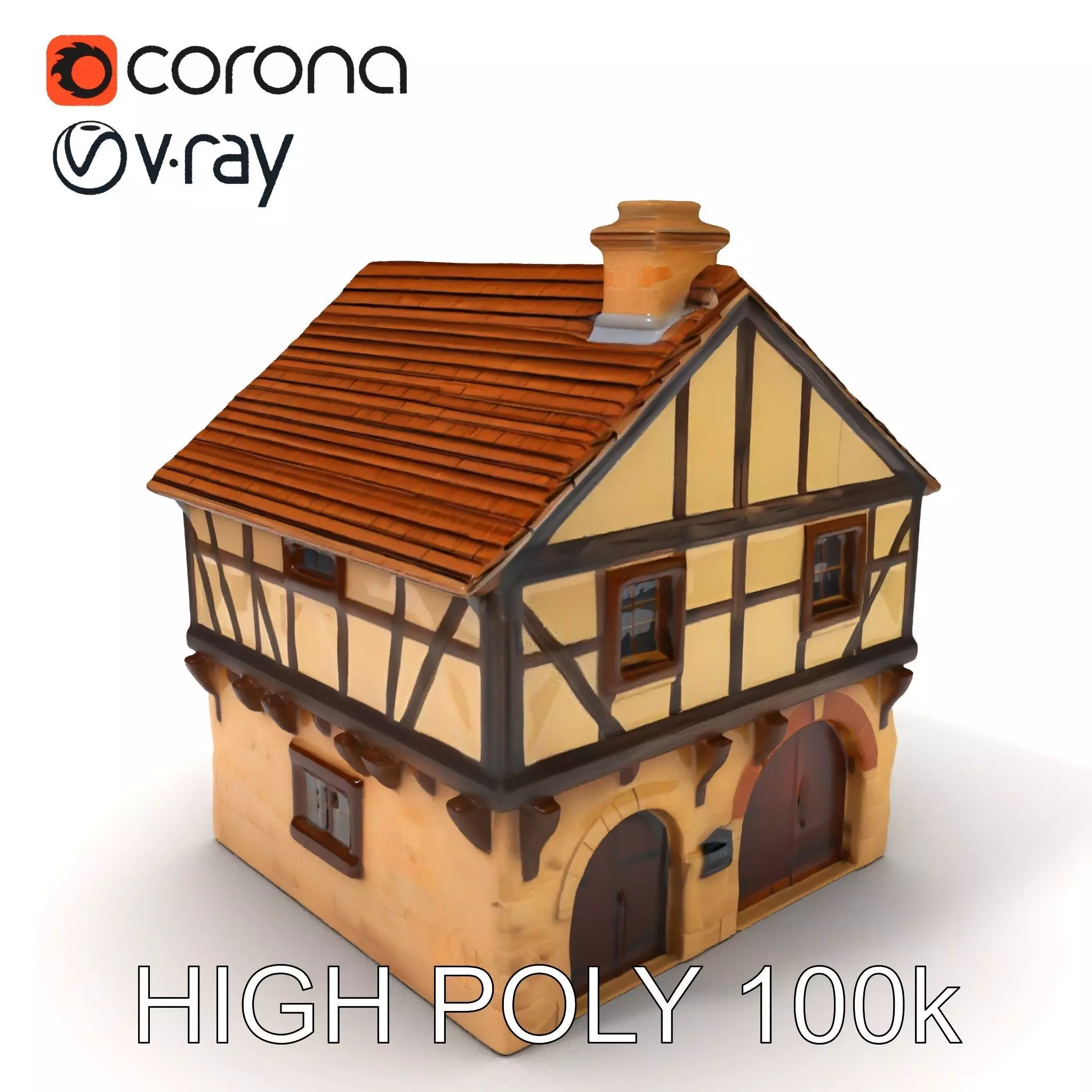 Medieval HalfTimbered House Model Pack Low-poly 3D model_0