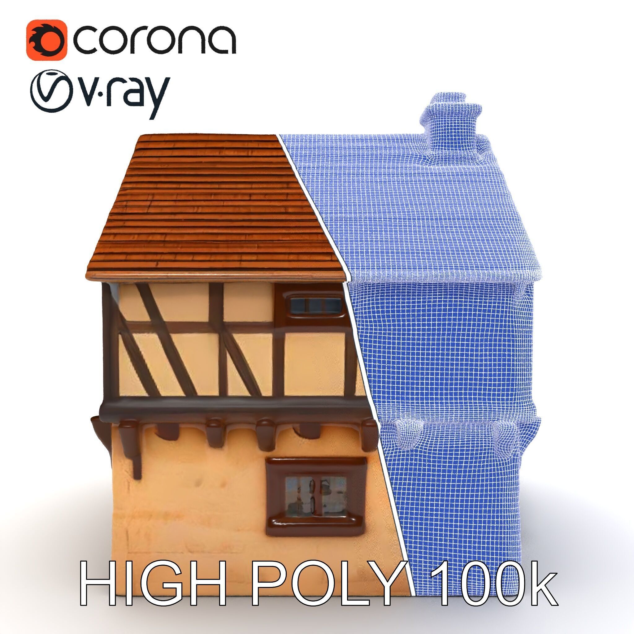 Medieval HalfTimbered House Model Pack Low-poly 3D model_30