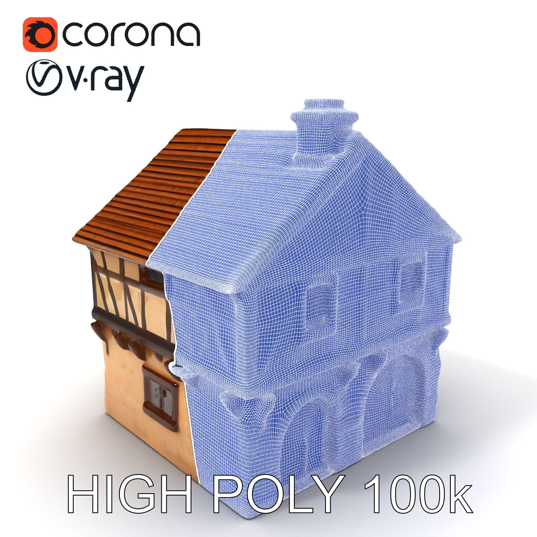 Medieval HalfTimbered House Model Pack Low-poly 3D model_3