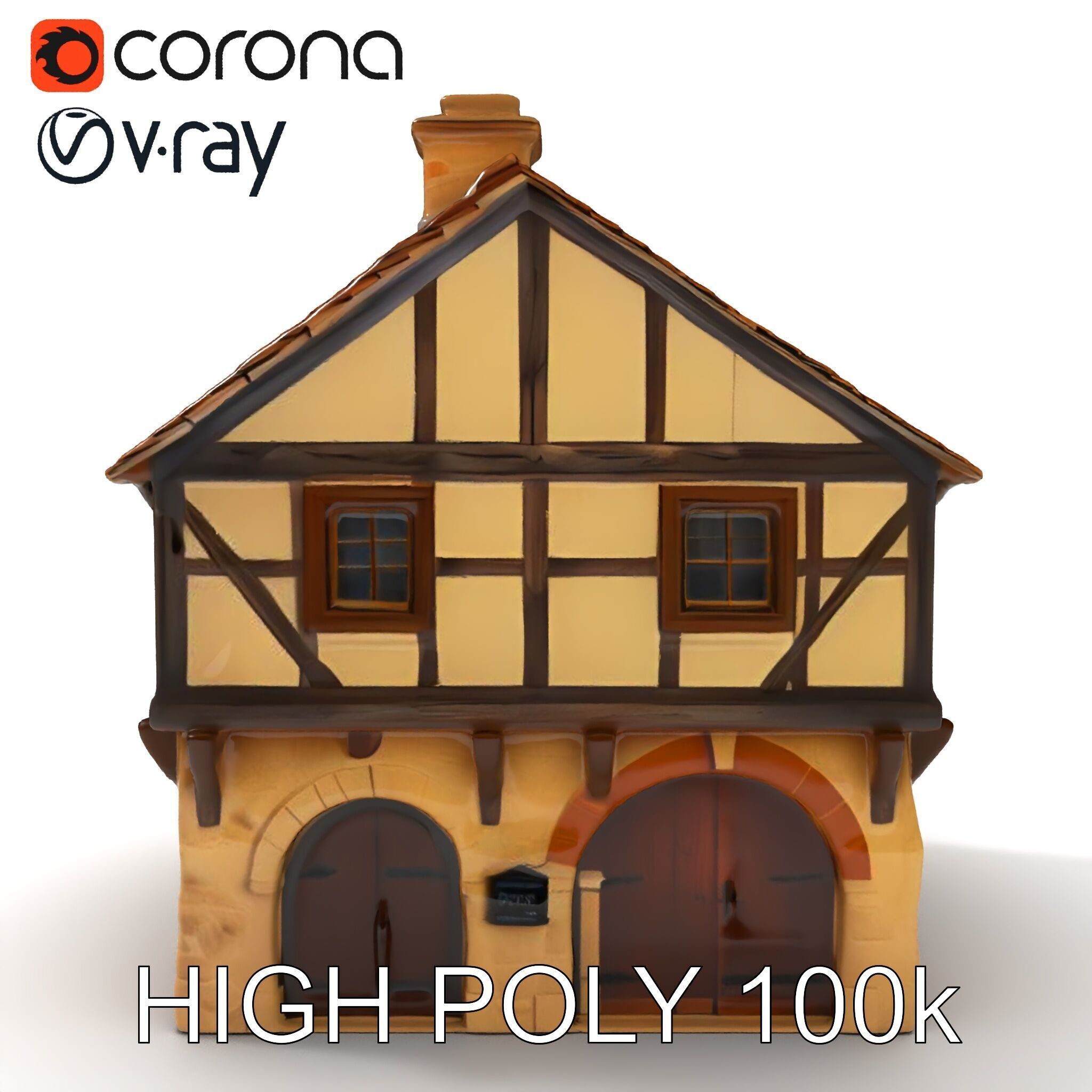Medieval HalfTimbered House Model Pack Low-poly 3D model_17